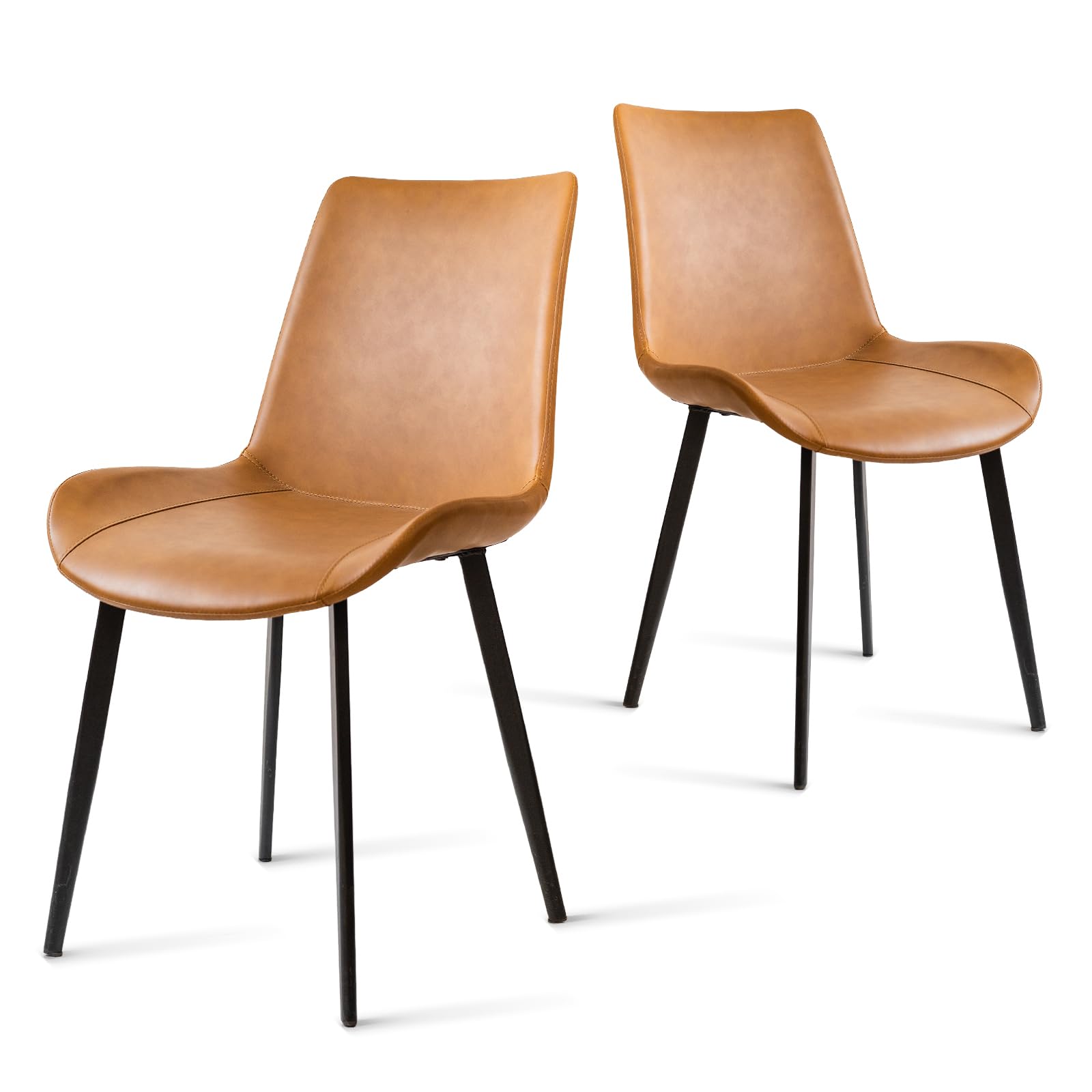 Modern PU Leather Dining Chairs Set of 2 - Sturdy Metal Legs & Upholstered Seats - Brown Accent Side Chairs for Kitchen, Living Room & Dining Room - Perfect for Family Dinners & Entertaining Guests