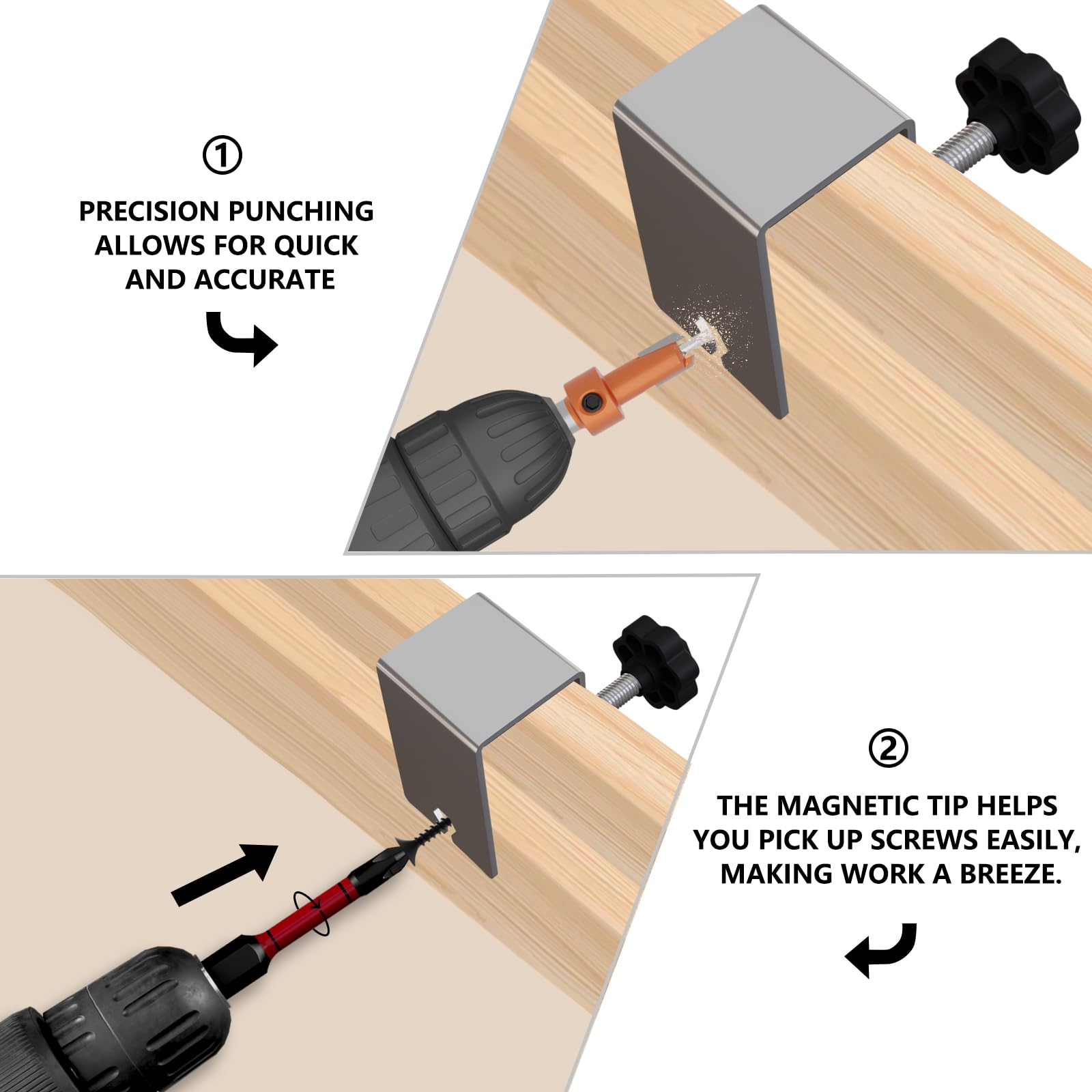 CSOOM Drawer Front Installation Clamps Set - Woodworking Clamps with Countersink Drill Bits, PH2 Impact Drill Bits & Free Screws - C-Shaped Cabinet Hardware for DIY Home Improvement & Furniture Assembly