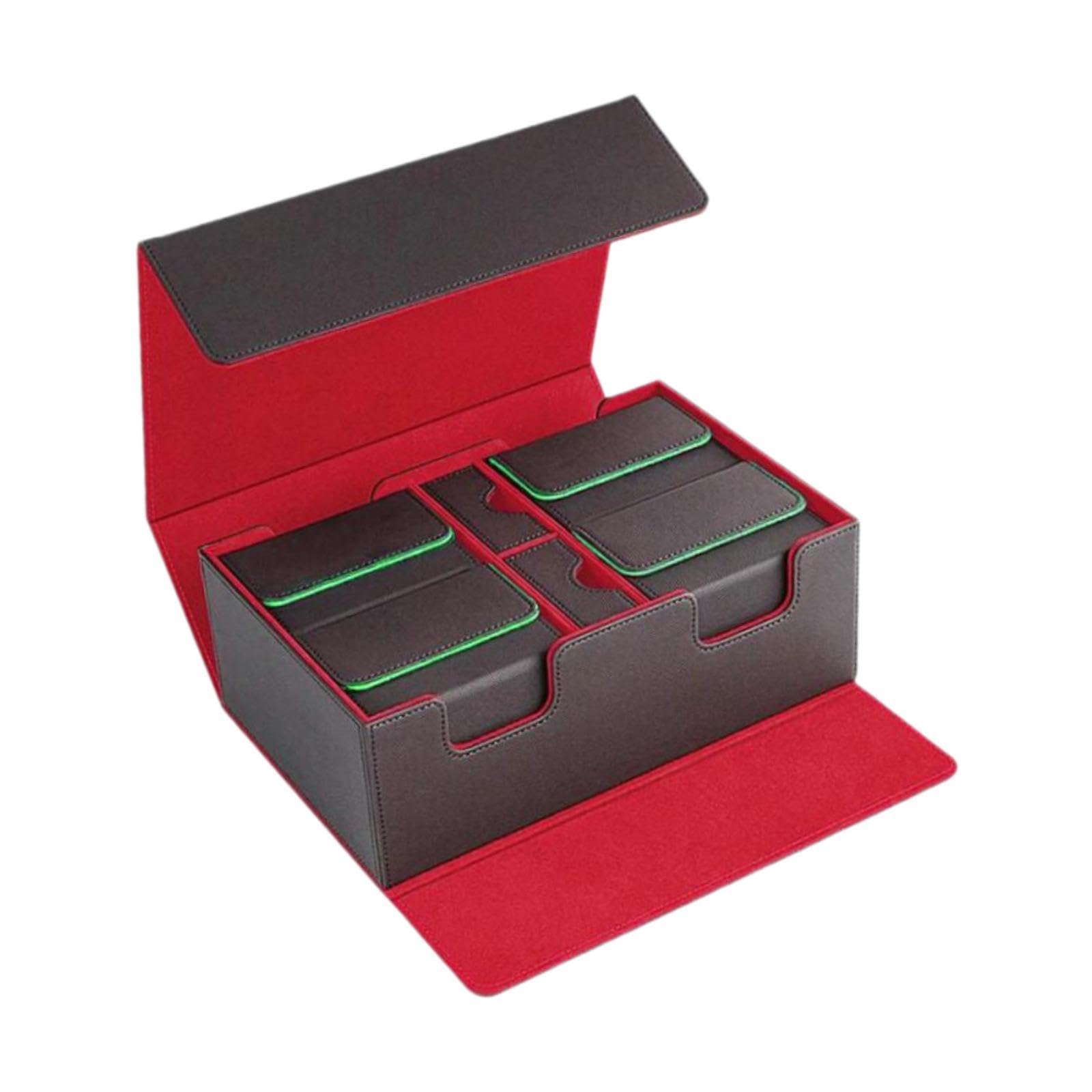 Milageto Trading Card Deck Case - Multifunctional Collectible Storage Box with Dividers for Hockey, Sports & Trading Cards (Red/Green Inner) - Perfect for Card Collectors, Game Nights & Organizing Collections