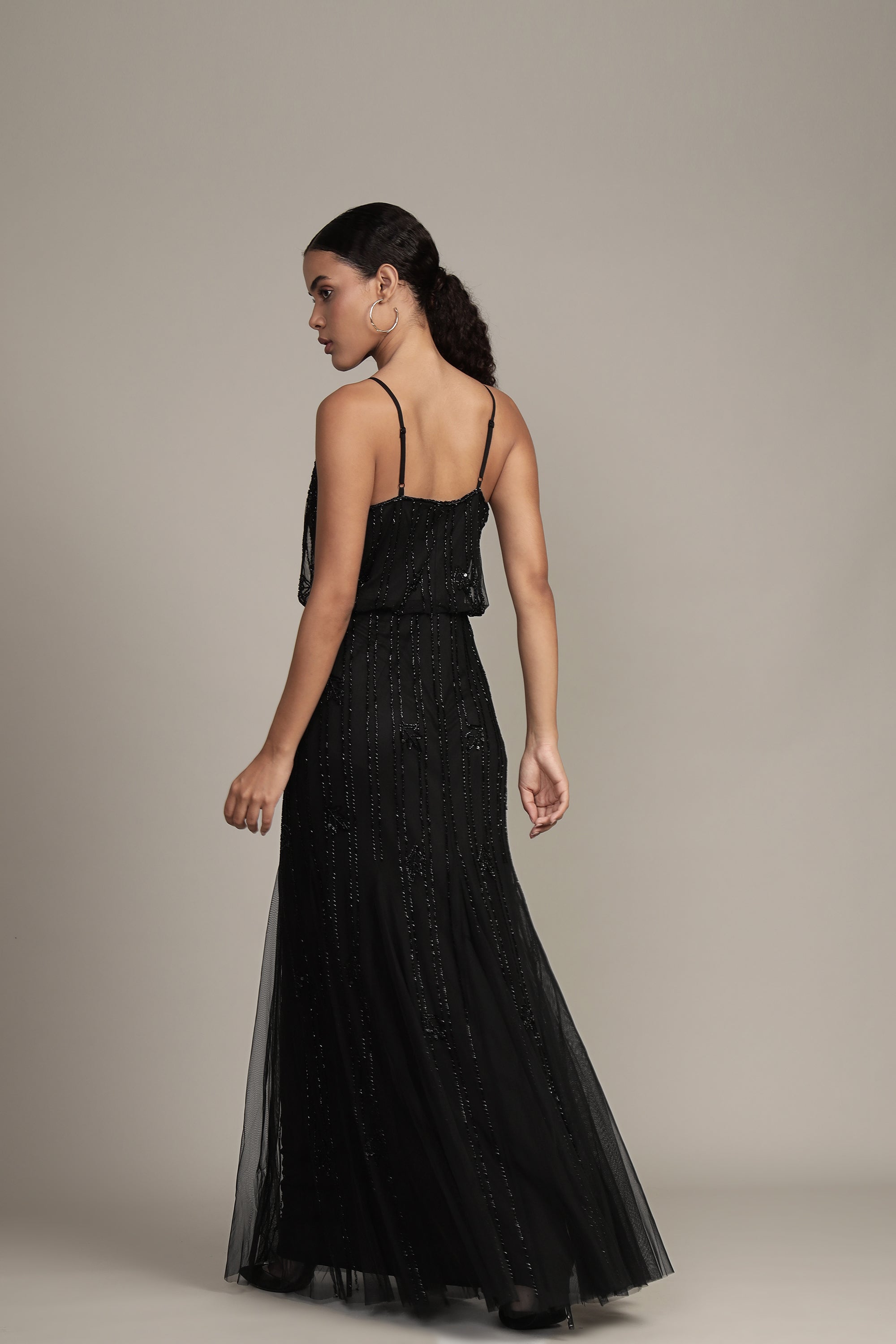 Keeva Black Beaded Maxi Dress for Women - Elegant Long Evening Gown with Intricate Beadwork, Perfect for Weddings, Parties & Special Occasions