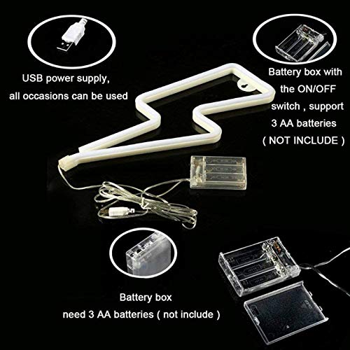 Lightning Bolt LED Neon Lamp - USB & Battery Powered Wall Decor Night Light for Bedroom, Party, Festival, and Home Decoration