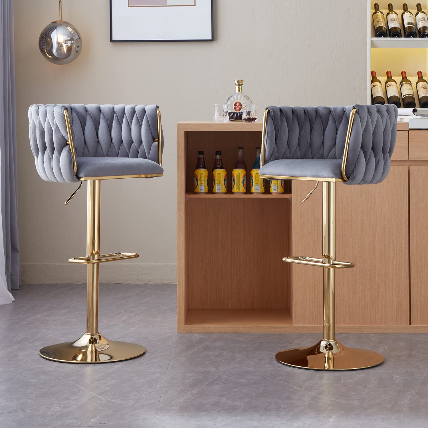 Velvet Swivel Bar Stools Set of 4 - 30