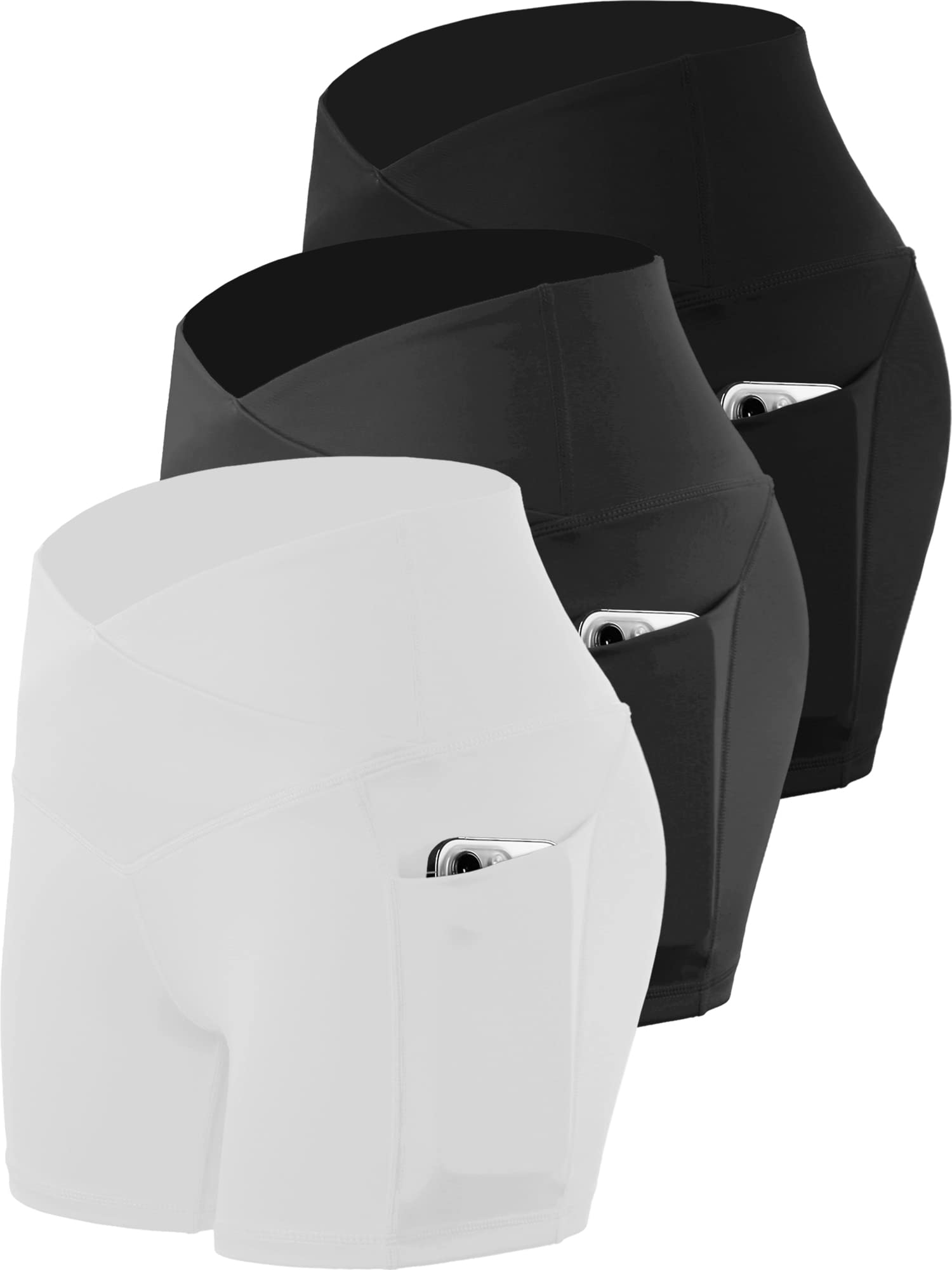 CADMUS 3 Pack Women's High Waist Yoga Shorts - Spandex Compression Workout Shorts with Deep Side Pockets for Running, Gym & Lounge Wear