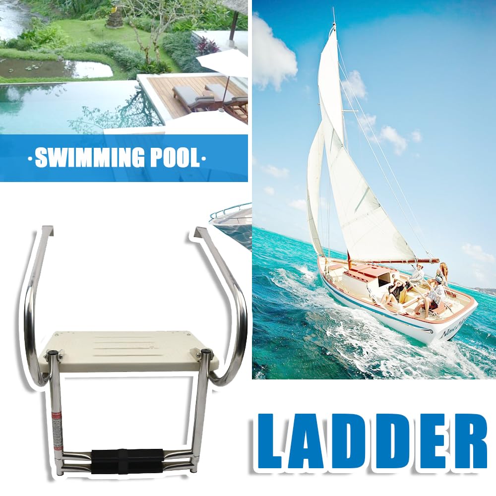 Premium Fiberglass Swim Platform with Stainless Steel Telescoping Ladder & 2 Handrails - Heavy Duty Marine Boat Accessory for Easy Boarding, Swimming & Water Sports