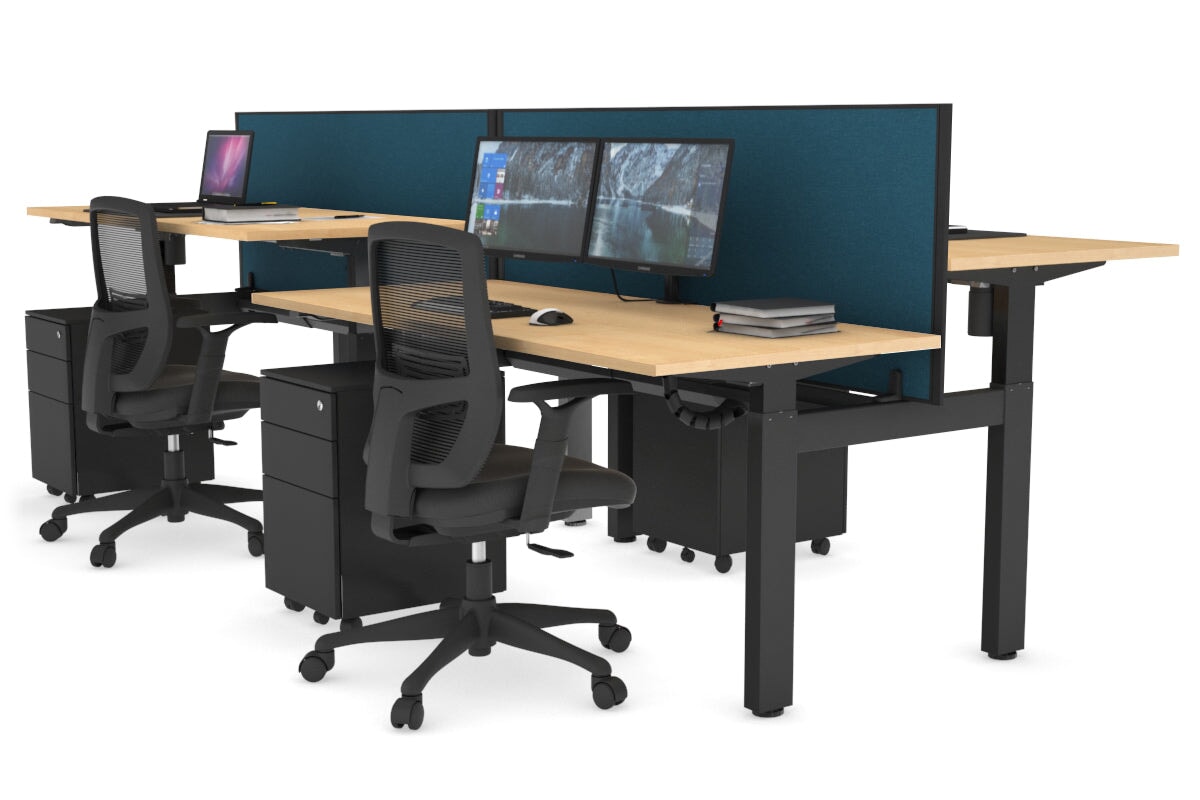 Adjustable 4-Person H Bench Workstation with Black Frame - 1600L x 700W - Perfect for Office, Workshop, or Collaborative Workspaces