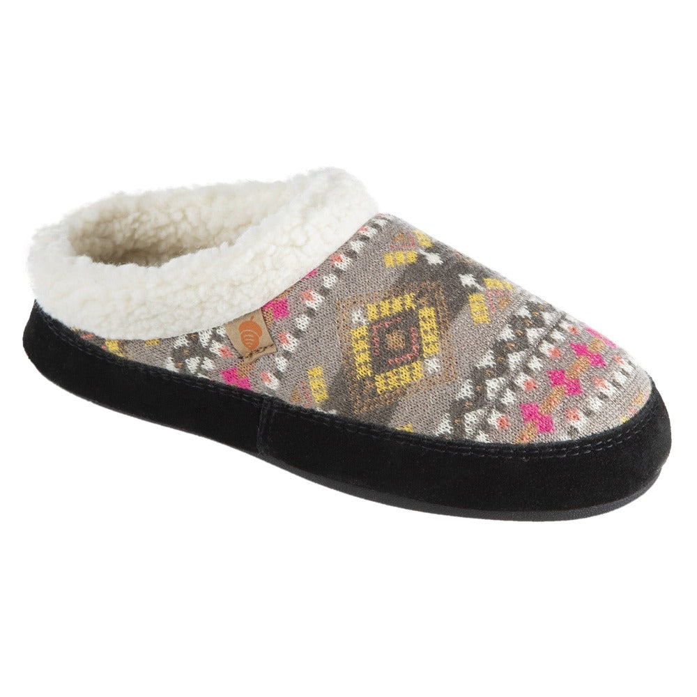 Women's Fairisle Knit Clog Slippers with Non-Slip Indoor/Outdoor Sole - Cozy House Shoes for Winter, Home, Office & Errands