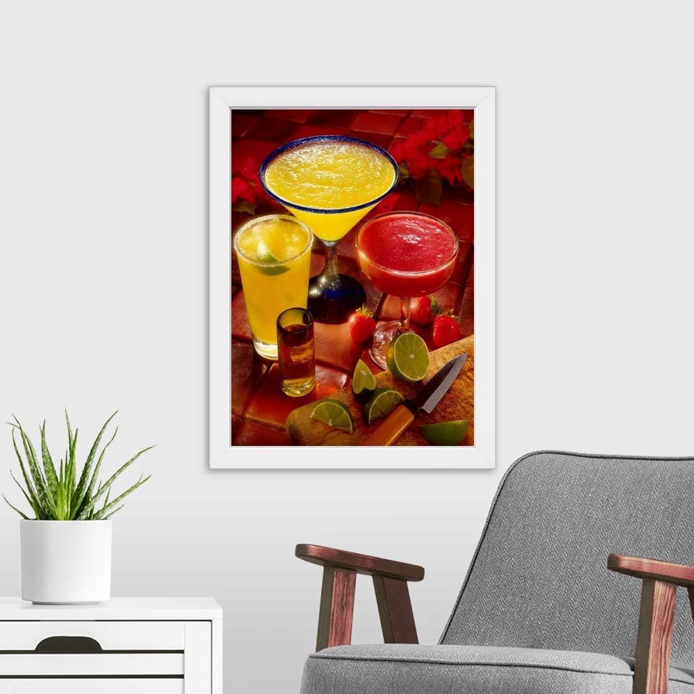 White Framed Margarita and Shot Cocktail Art Print - Bar & Home Decor Wall Art for Living Room, Kitchen, or Pub