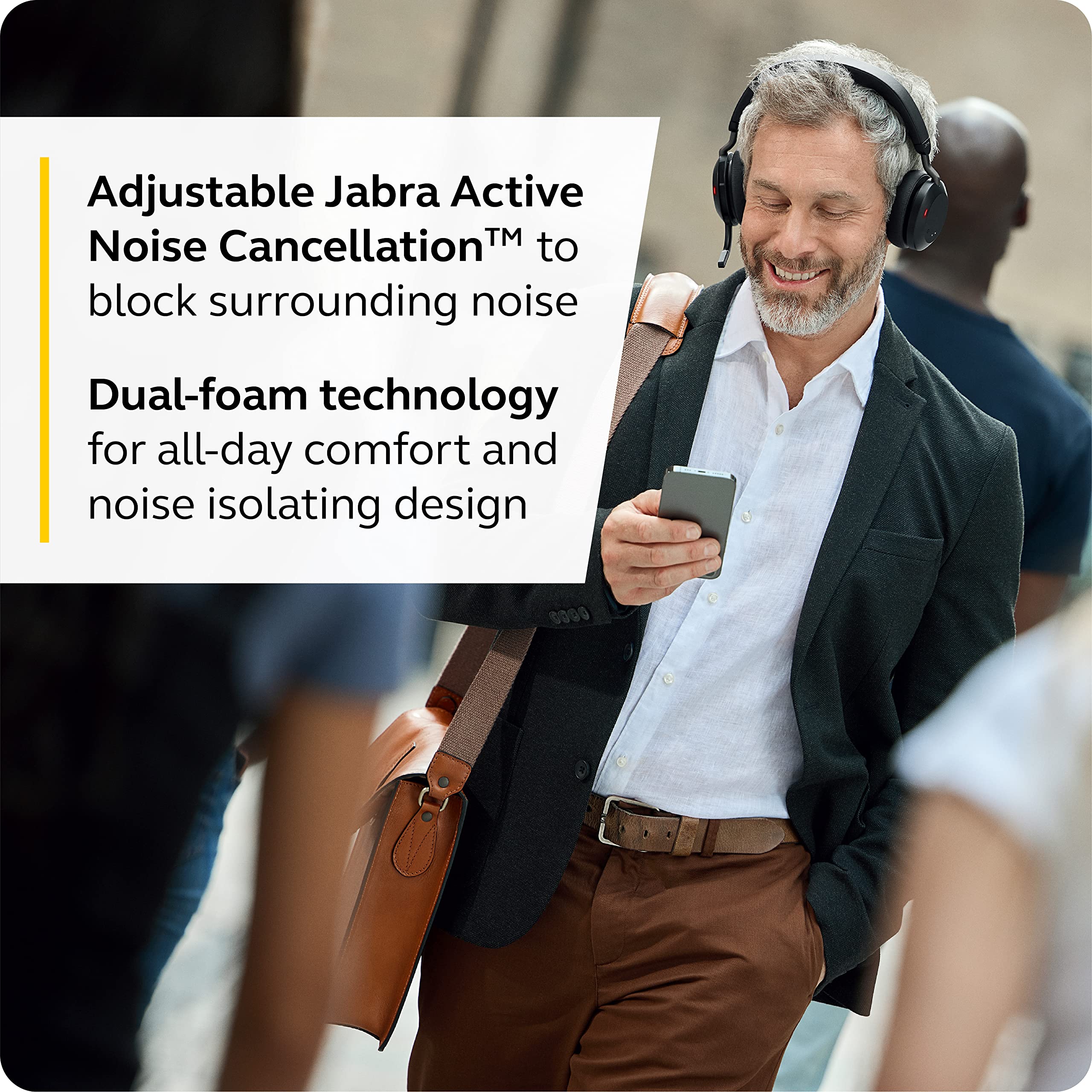 Jabra Evolve2 75 Wireless Headset with ANC, USB-C Bluetooth Adapter - UC Compatible PC Headphones for Office, Call Center & Remote Work (Renewed, Black)