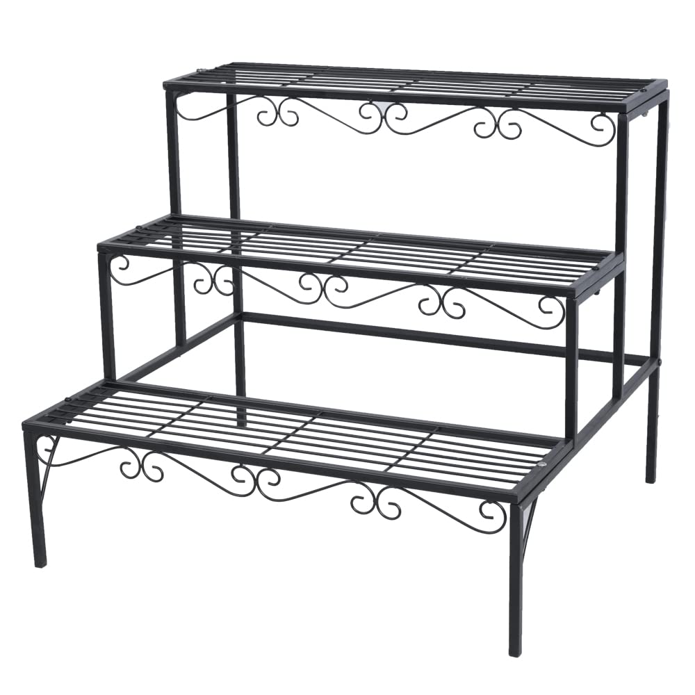 3 Tier Stair Style Metal Plant Stand for Outdoor & Indoor Use - Perfect for Patio, Garden, Balcony, and Home Decor