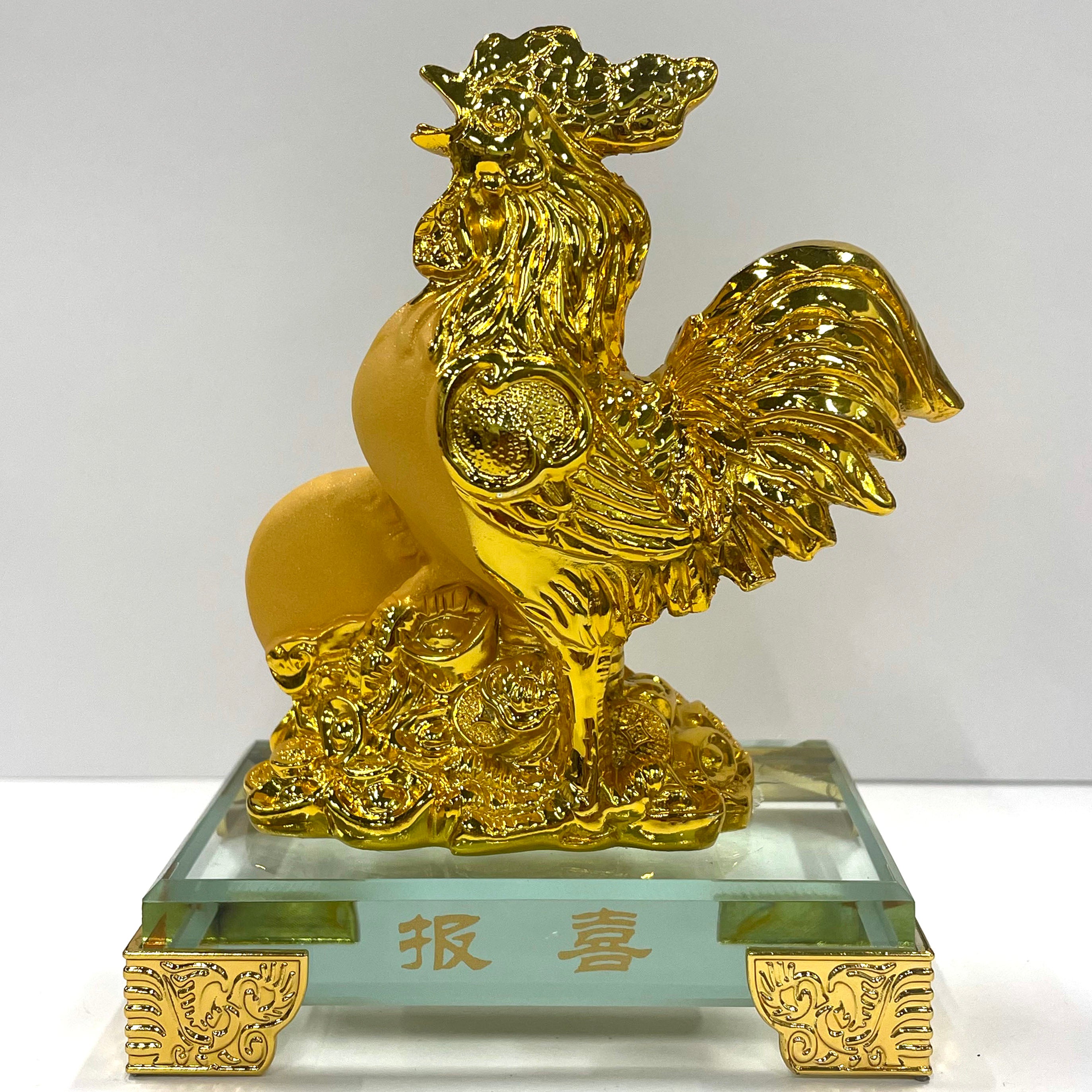 Chinese New Year Rooster Glass Figurine - Handcrafted Zodiac Animal Collectible for Home Decor, Gift & Feng Shui Display