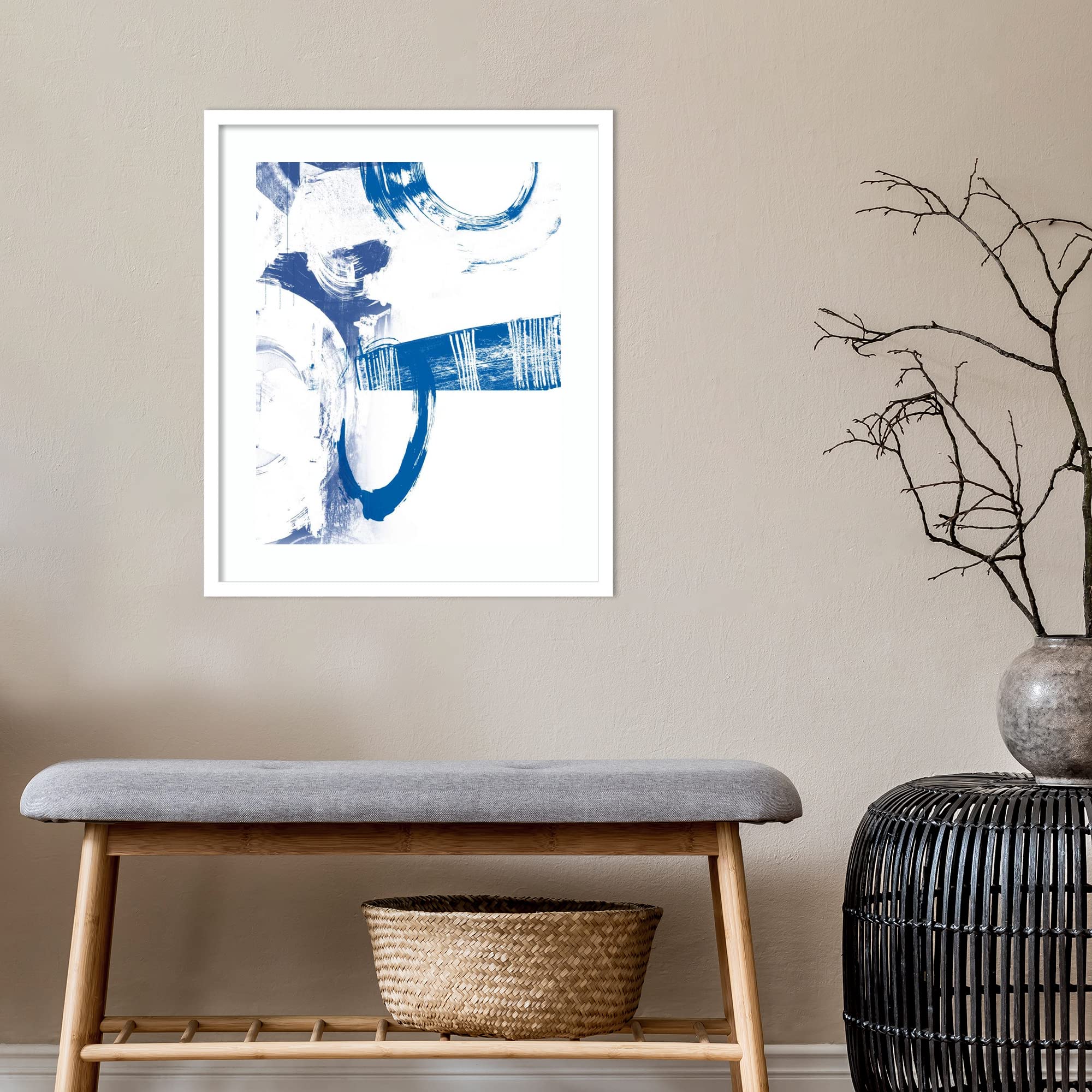 Amanti Art Framed Abstract Wall Art Print - Blue Scribbles III by Vision Studio, 25x21 Inch Modern Contemporary Poster Painting for Living Room, Bedroom, Bathroom & Kitchen Decor | Perfect for Home, Office & Gift Giving