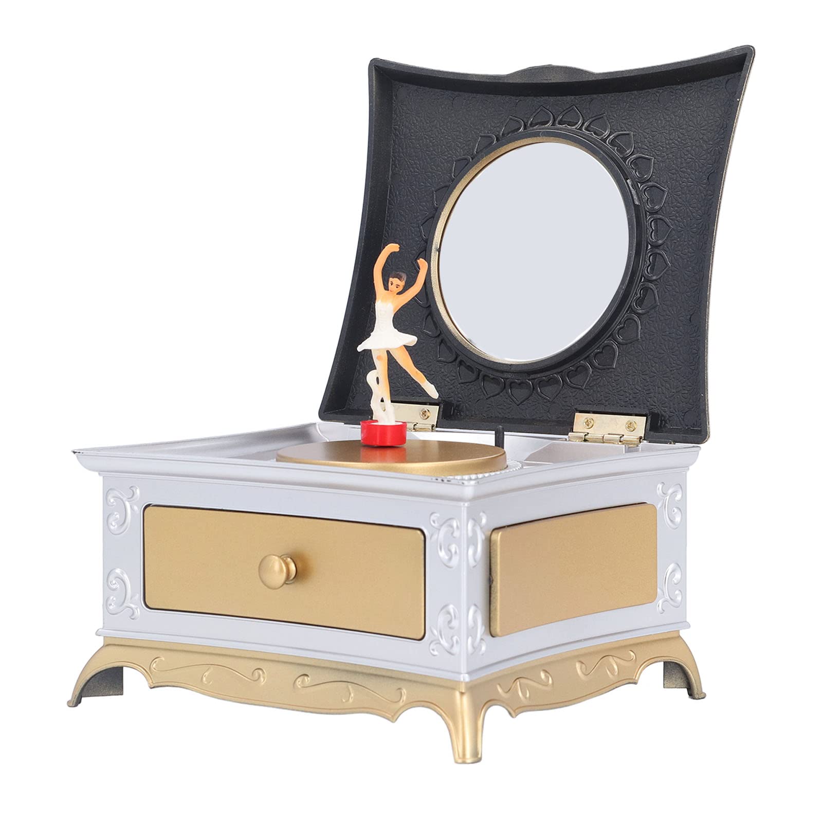 BTIHCEUOT Musical Jewelry Box with Dancing Girl - Silver White Jewelry Storage Organizer for Rings, Necklaces & Small Collectibles | Perfect Gift for Women, Birthday Present & Home Decor Accessory