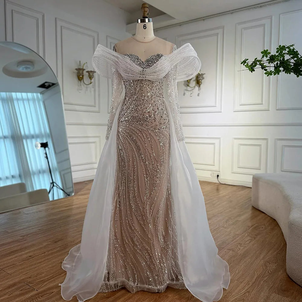 Elegant White Sequin Beaded Mermaid Evening Gown - LA72266C | Formal Dresses for Prom, Wedding, Gala & Special Occasions