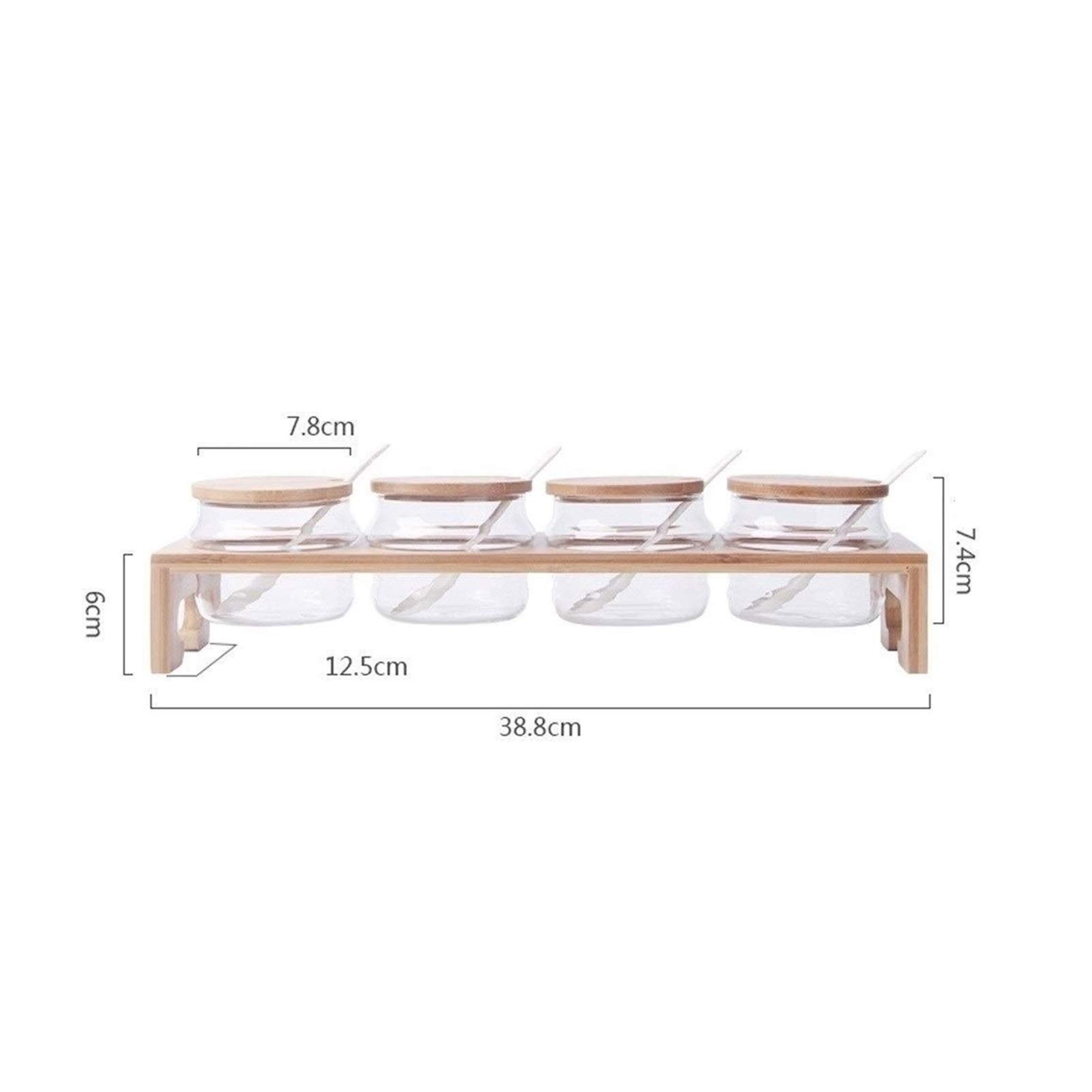 4-Piece Glass Condiment Jar Set with Spoons & Bamboo Lids - Airtight Spice Containers for Sugar, Salt, Coffee & Seasonings - Perfect for Kitchen Counter, Pantry & Dining Table Organization