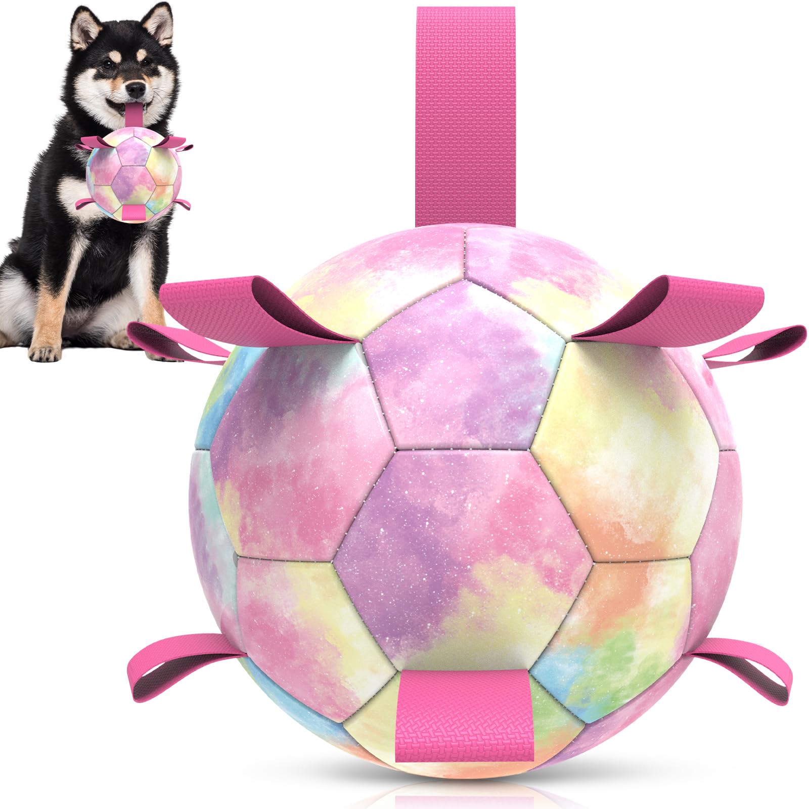Durable 6-Inch Dog Soccer Ball with Straps - Interactive Water Toy for Small & Medium Dogs - Perfect for Tug of War, Fetch & Pool Play - Great Puppy Birthday Gift for Active Dogs