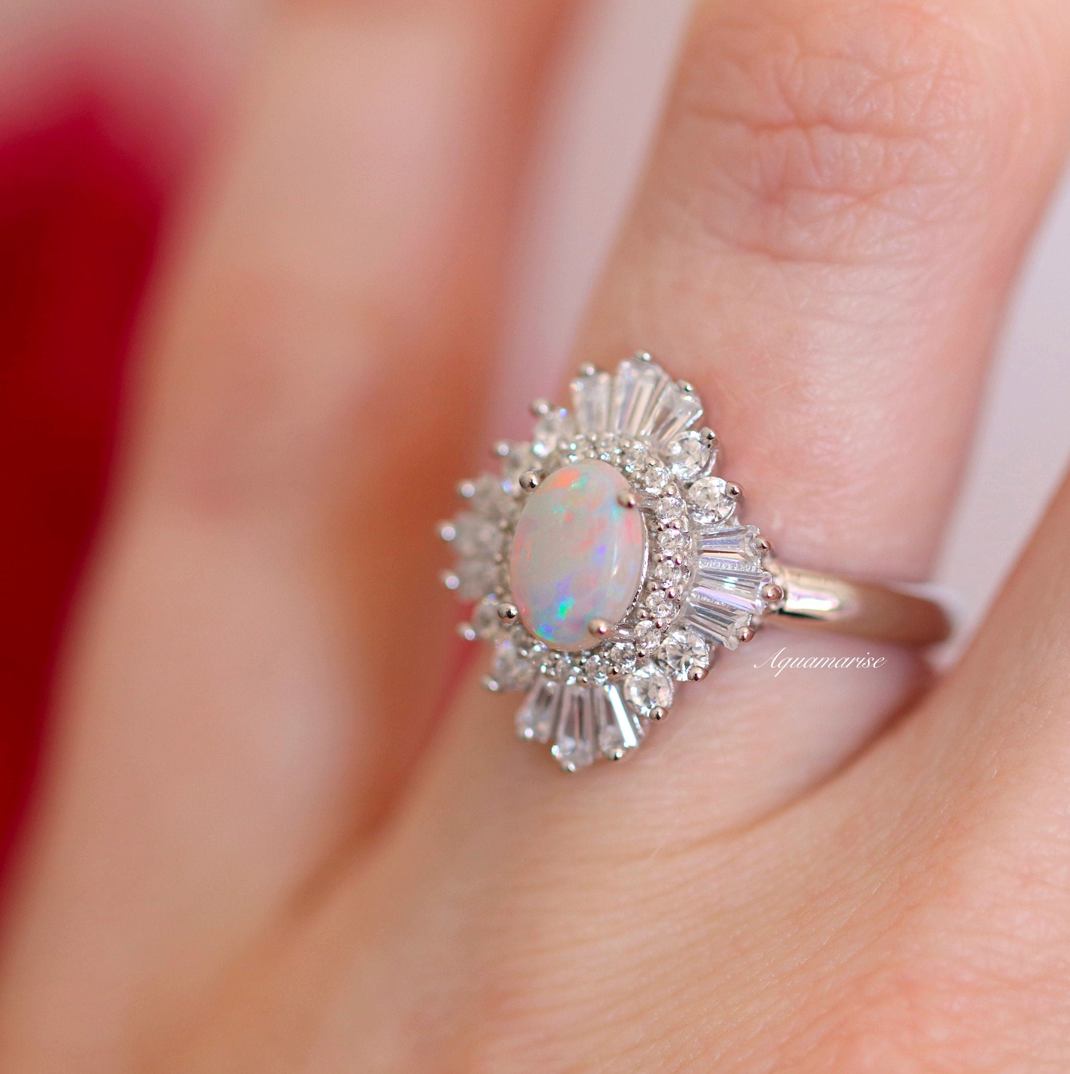 Natural Australian Opal Ring Sterling Silver - Victoria Collection | Elegant Handmade Jewelry for Women, Gift for Her, Wedding, Anniversary & Special Occasions
