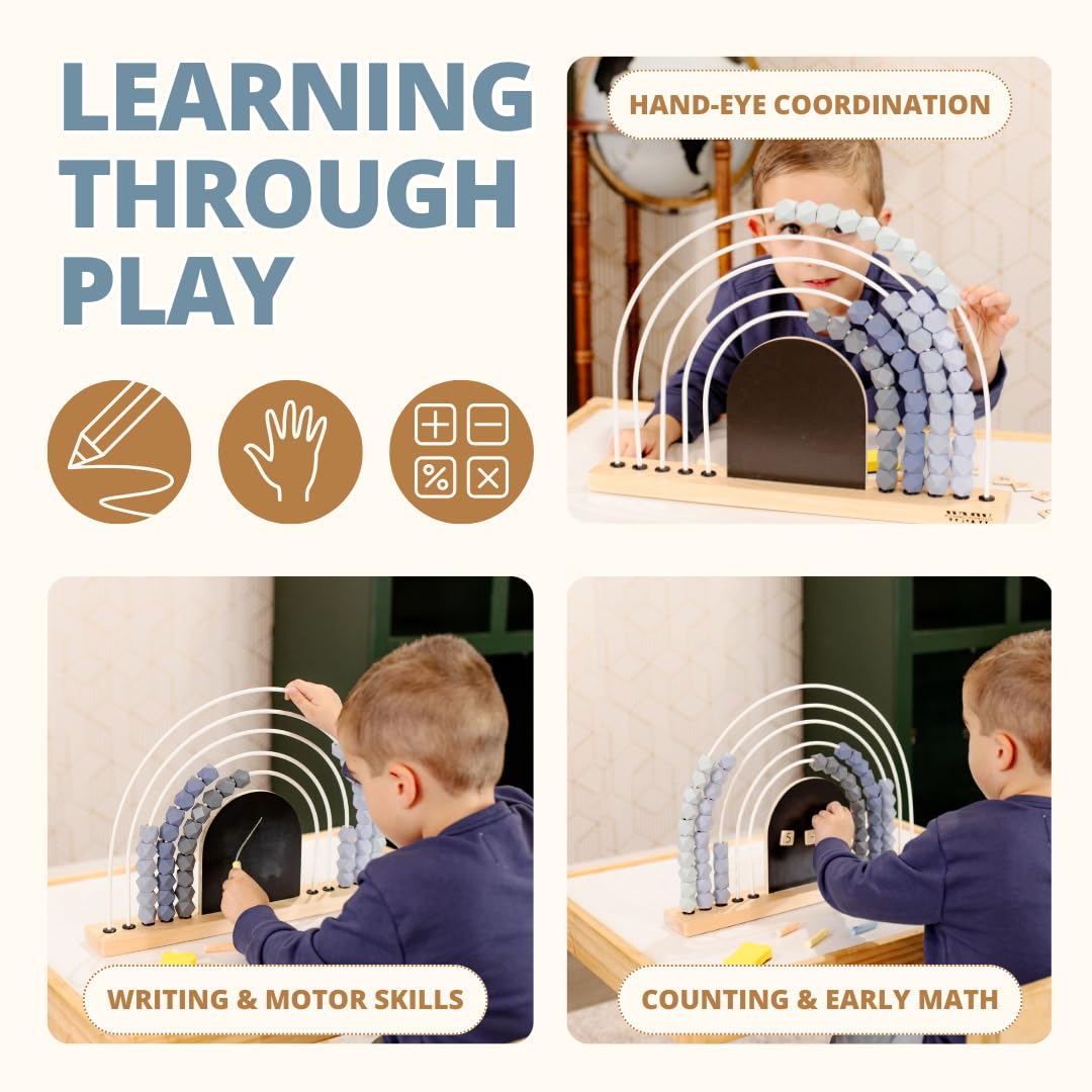 Large Blue Rainbow Abacus with Magnetic Chalkboard - Educational Math Toy for Kids Ages 3+ | Learn Counting, Addition & Subtraction | Montessori Learning Tool | 17 Inch Counting Beads for Classroom & Homeschool