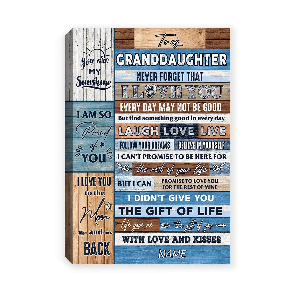 Personalized 'To My Granddaughter' Framed Canvas Wall Art - Custom Wood Print from Grandma/Grandpa/Nana - 32x48 Inch I Love You Gift for Birthday, Christmas - Perfect for Bedroom, Nursery & Home Decor