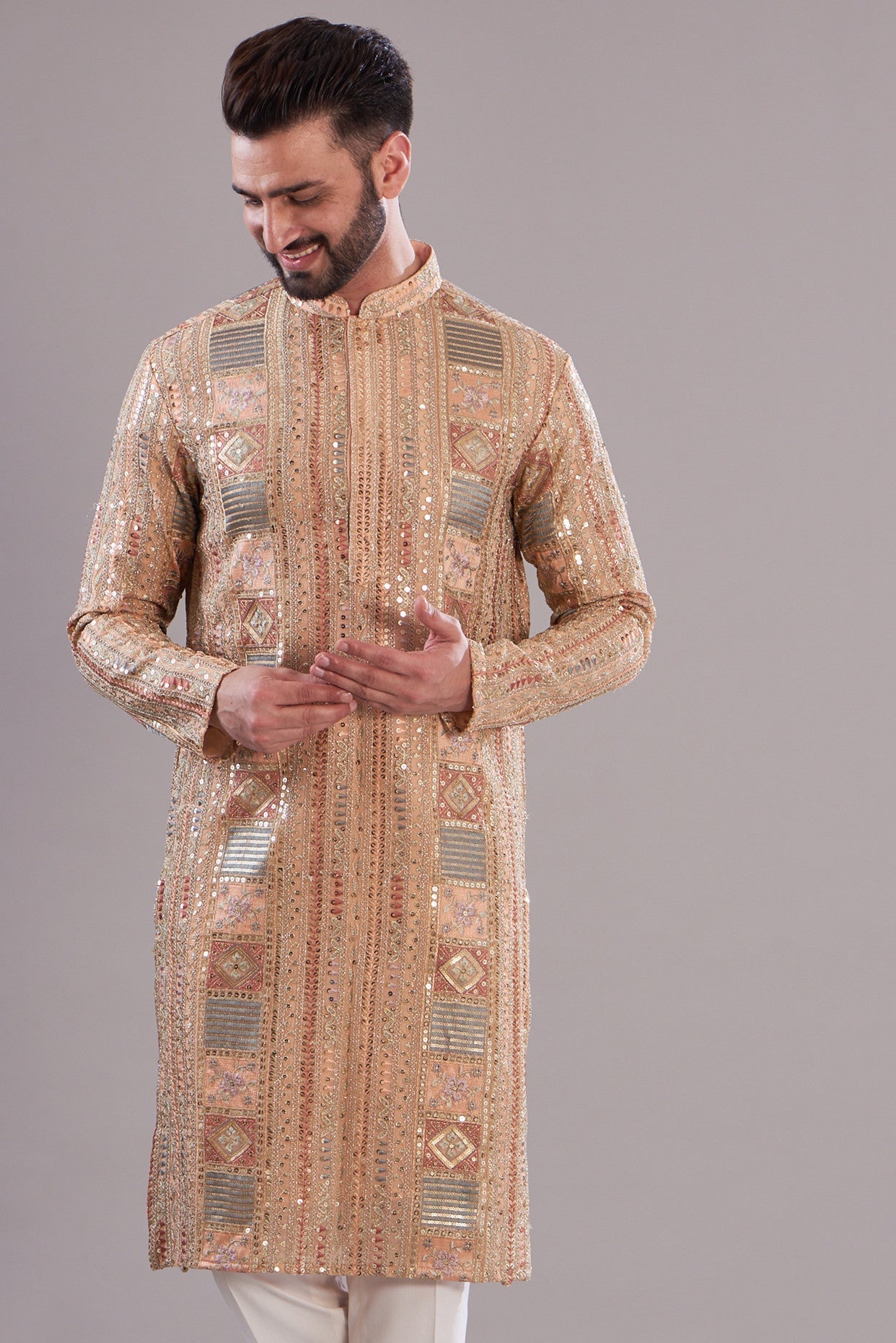 Peach Embroidered Kurta for Women - Traditional Indian Cotton Tunic Top - Perfect for Festivals, Weddings & Casual Wear