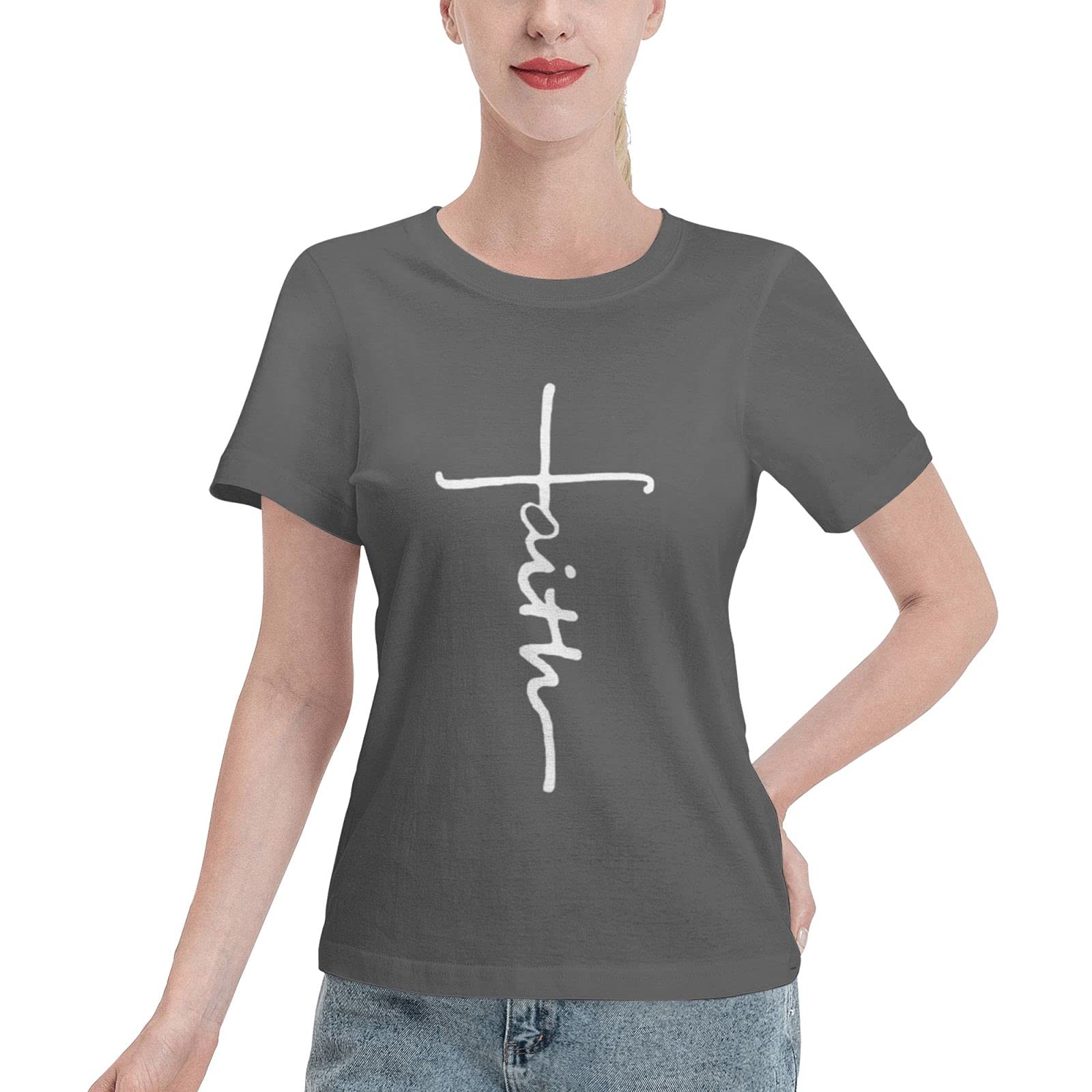 Faith Cross T-Shirt for Women - Religious Christian Jesus Tee with Short Sleeves & Crew Neck | Perfect for Church, Bible Study & Everyday Wear