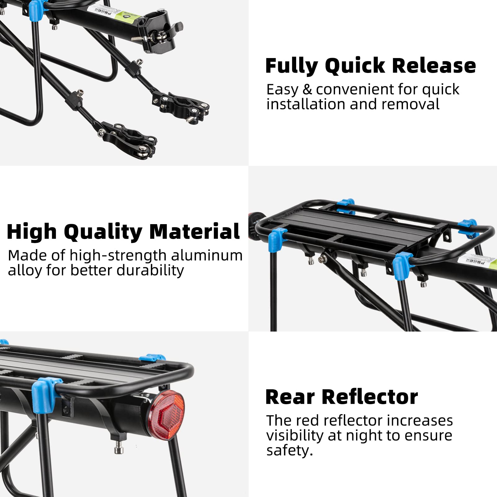 ROCKBROS Quick Release Aluminum Alloy Rear Bike Rack - Lightweight Cargo Carrier for Mountain Bikes & Commuter Bikes | Perfect for Grocery Shopping, Camping Gear & Daily Commute