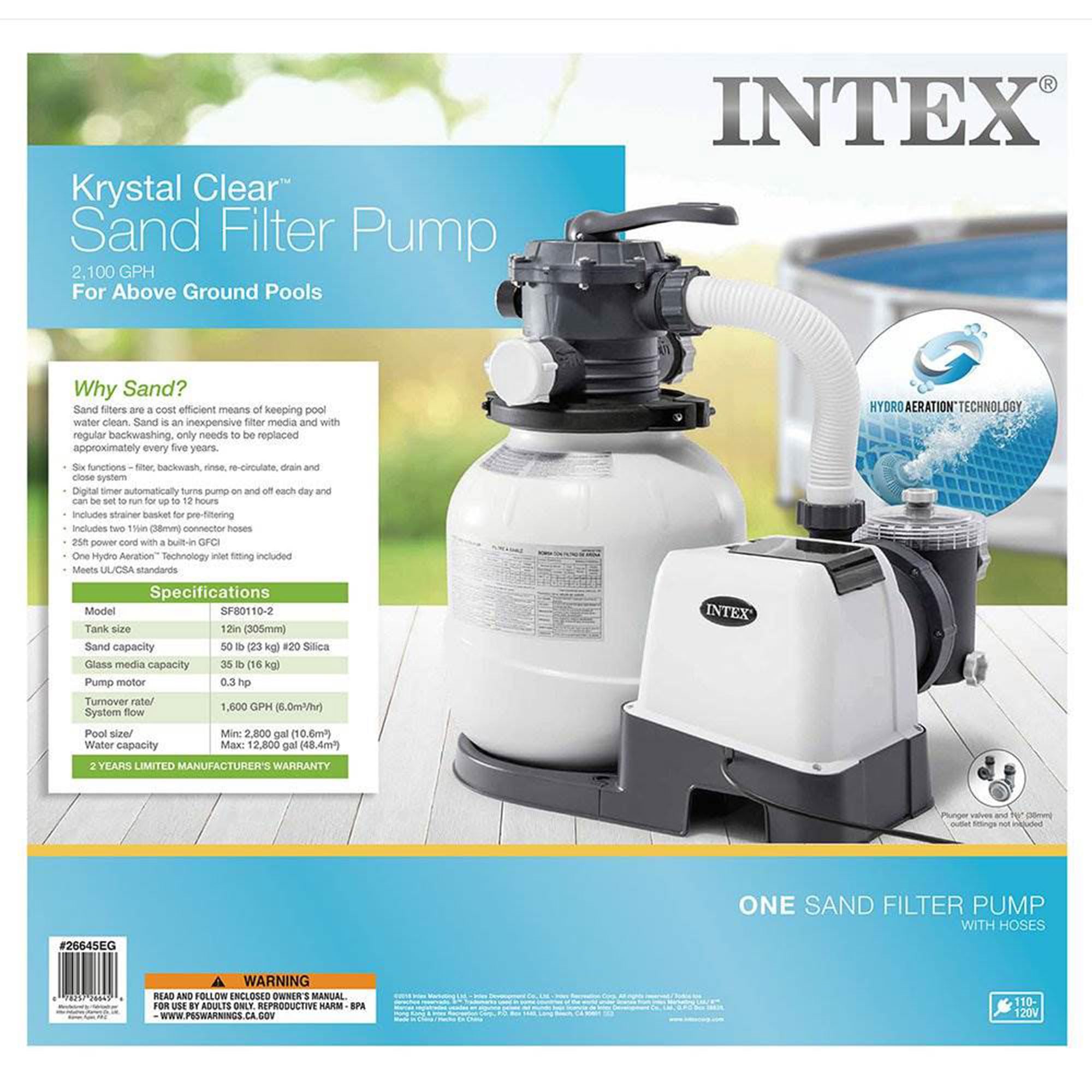 Intex ZX100 Automatic Pressure Side Pool Cleaner with Hose & Converter - 2100 GPH Above Ground Pool Sand Filter Pump with Timer - Ideal for In-Ground & Above Ground Swimming Pools, Backyard Cleaning