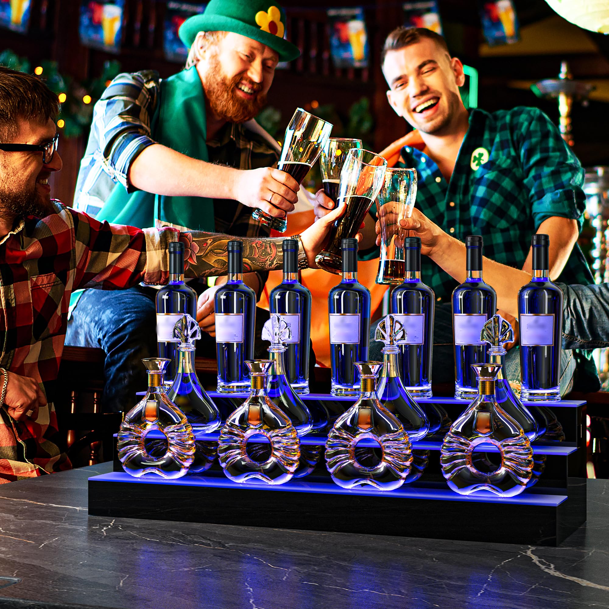 YITAHOME 40-inch 3-Tier LED Lighted Liquor Bottle Display Shelf - Acrylic Wall Mounted Whiskey Rack with Remote & App Control - Perfect for Home Bar, Counter Display & Party Decor