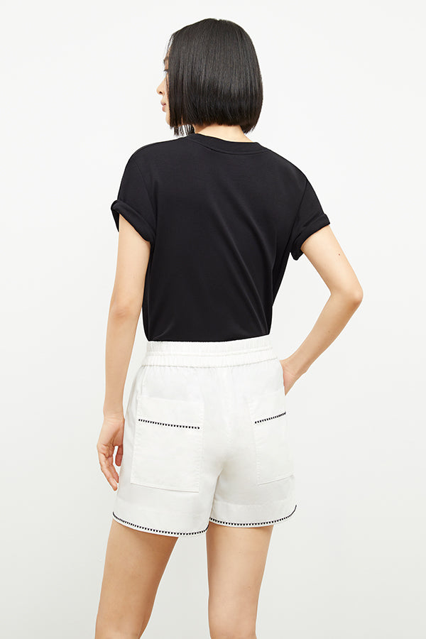 Adina Women's Short Sleeve Poplin Shirt with Embroidery Details - White | Casual Summer Top for Office & Outdoor Activities