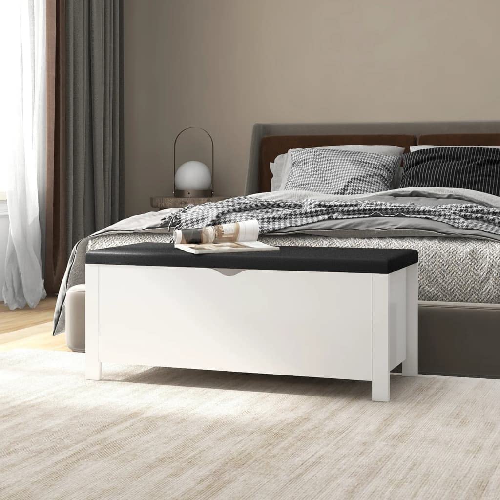 Modern White Upholstered Storage Bench with Seat - 41.3