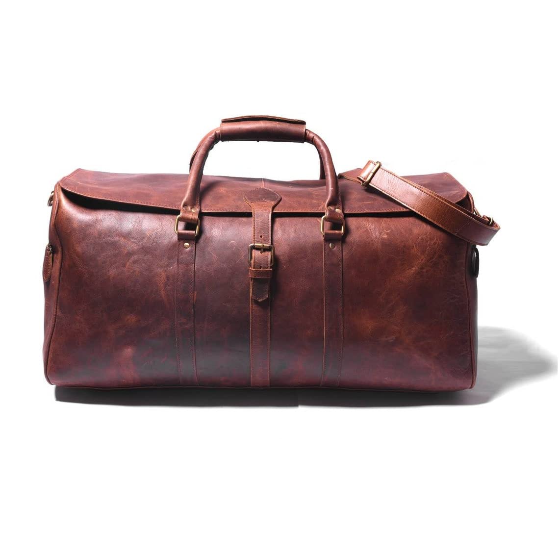 Premium Full Grain Leather Duffle Bag - Genuine Buffalo Leather Weekender & Overnight Bag for Men & Women (22x9x9 Inches) with Brass Hardware - Perfect for Travel, Gym & Business Trips - Great Personalized Gift for Him or Her