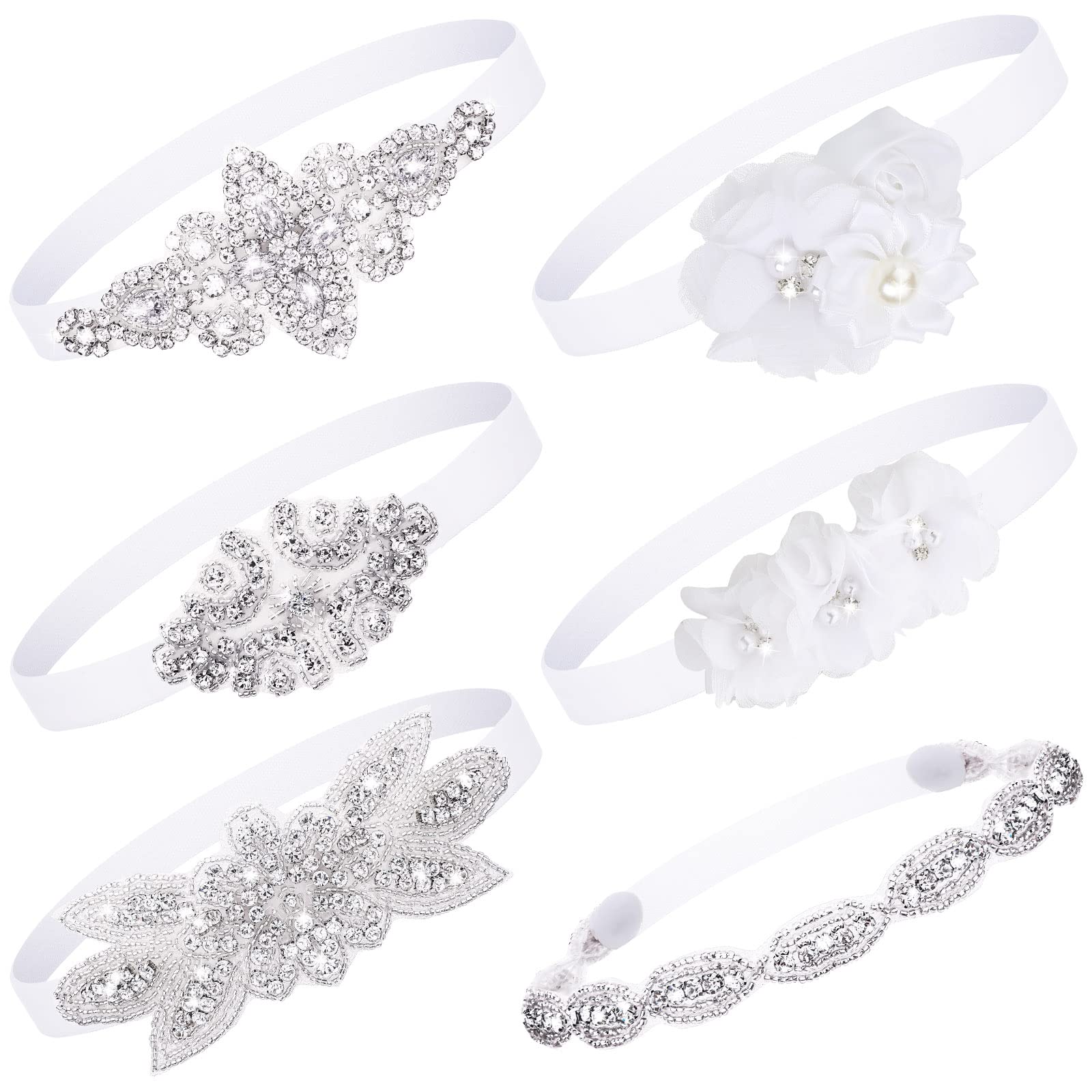 6-Piece White Baptism Headband Set for Baby Girls - Soft Elastic Christening Headbands with Chiffon Flower & Crystal Lace - Perfect for Infants 3-6 Months - Ideal Gift for Baby Shower, Birthday & Baptism Ceremonies - Elegant Accessories for Special Occasions & Photo Shoots