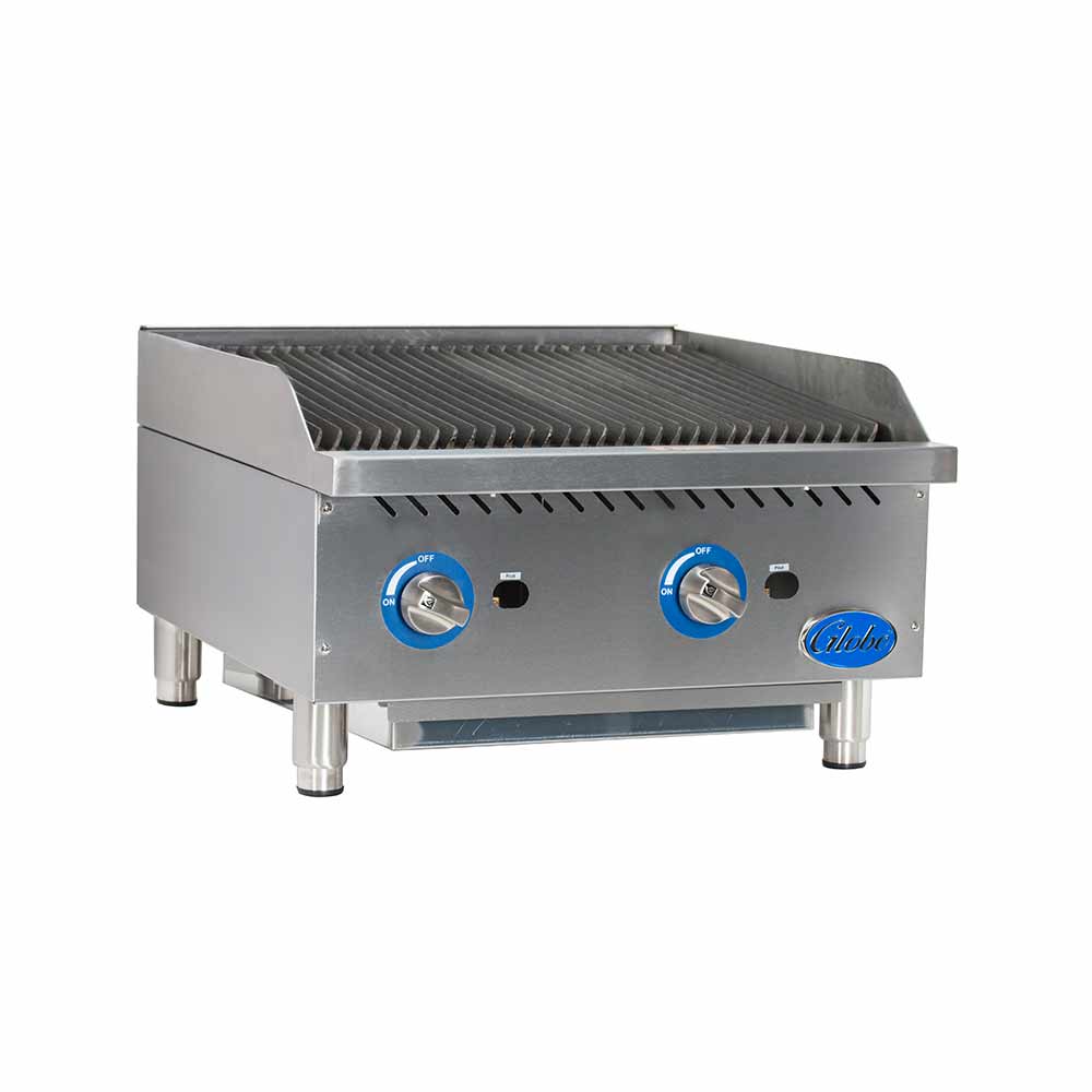 Globe GCB24G CR 24-Inch Gas Countertop Charbroiler with 2 Radiant Burners – Perfect for Restaurants, Diners, and Commercial Kitchens
