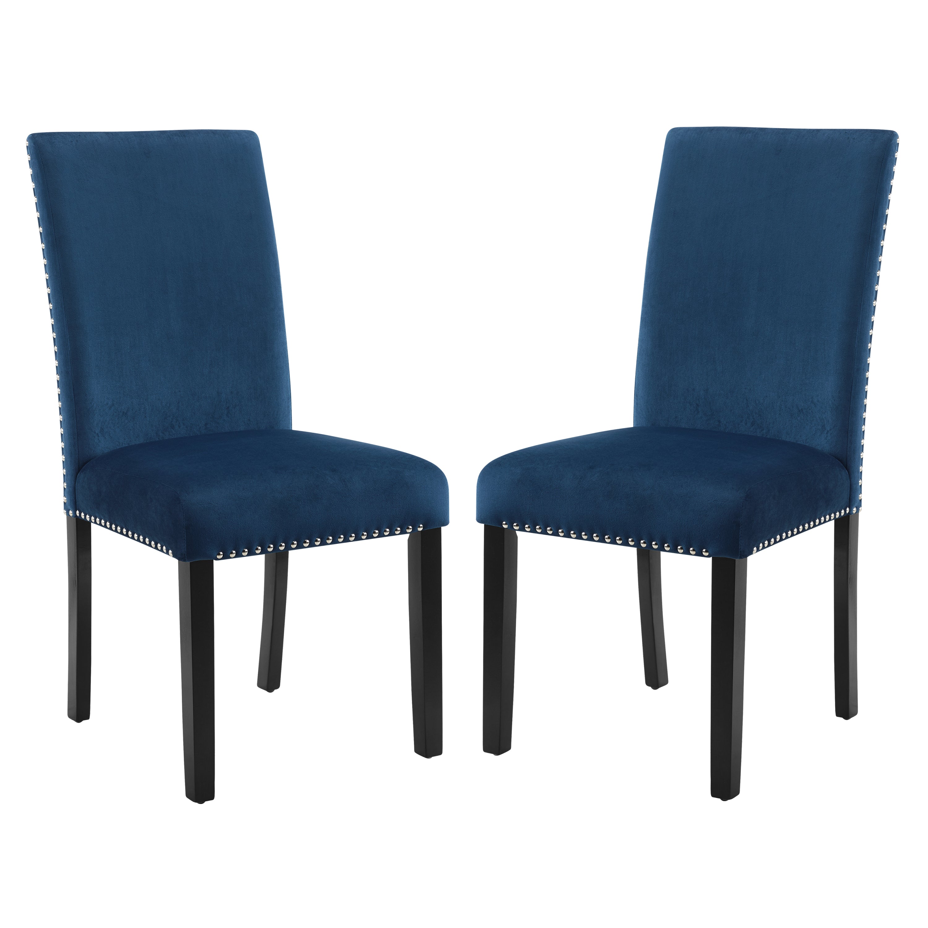 Modern Velvet Dining Chairs with Nailhead Trim - Set of 2 Blue Upholstered Chairs for Elegant Dining Room, Kitchen or Home Office Decor
