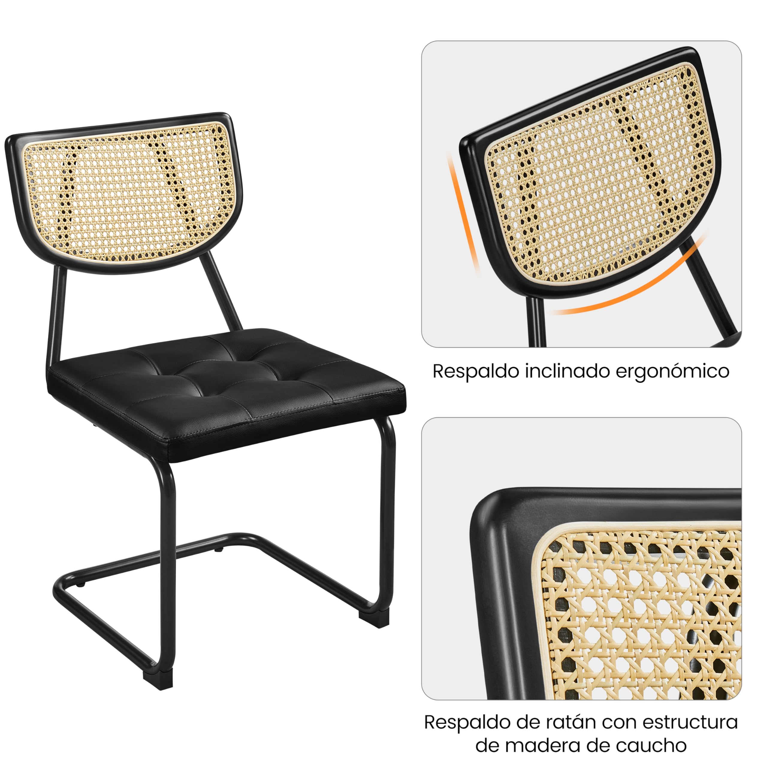 Yaheetech 4-Piece Rattan Dining Chair Set - Mid Century Modern Kitchen Chairs with Metal Legs & Upholstered Faux Leather Seat - Black Dining Room Chairs for Home, Kitchen, Living Room - Perfect for Indoor Dining, Entertaining & Small Space Decor