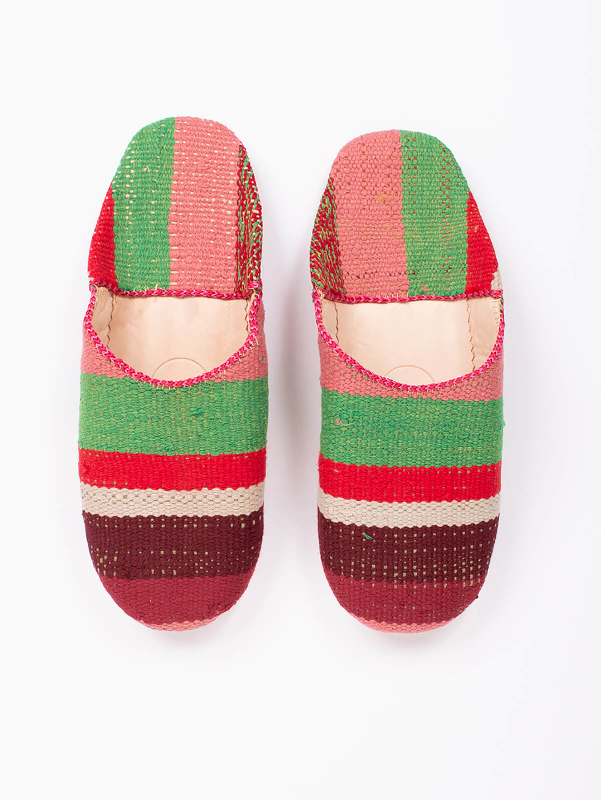 Moroccan Boujad Basic Babouche Slippers - Handmade Leather House Shoes for Men & Women | Comfortable Carnival Stripe Design | Perfect for Home, Lounge & Cultural Events