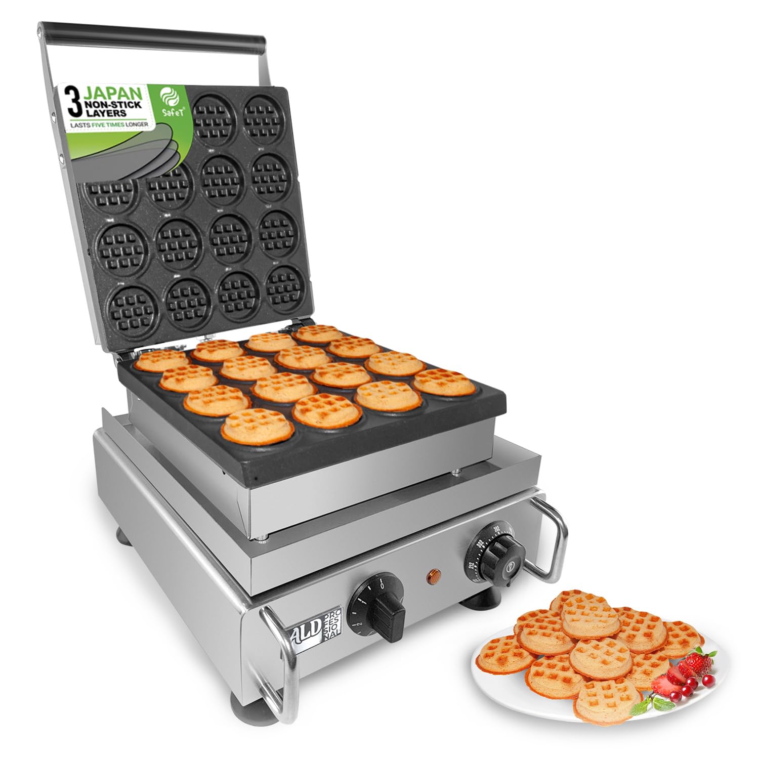 ALDKitchen Mini Dutch Pancake Maker - Poffertjes Making Machine with Nonstick Stainless Steel Plate, 110V (16 Pcs) - Perfect for Breakfast, Brunch & Party Snacks