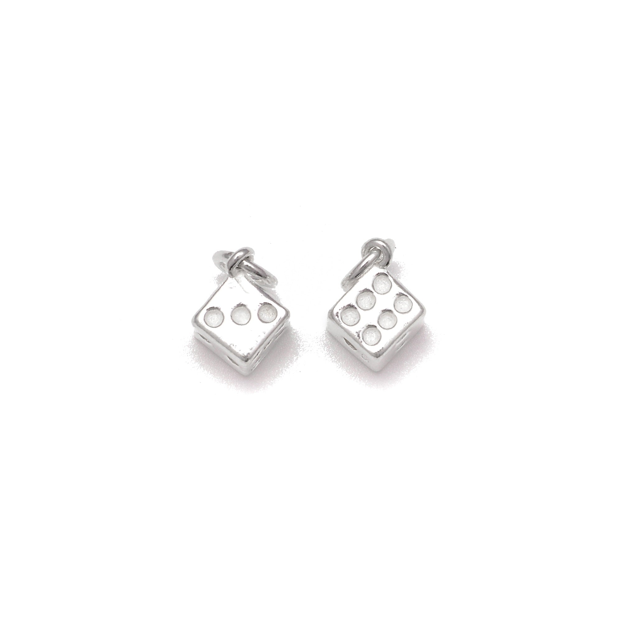 925 Sterling Silver Dice Charm Pendant - 6mm Tiny DND Gaming Jewelry - 2 Piece Set for Necklace, Bracelet & Keychain - Perfect for Roleplaying, Cosplay & Gifts