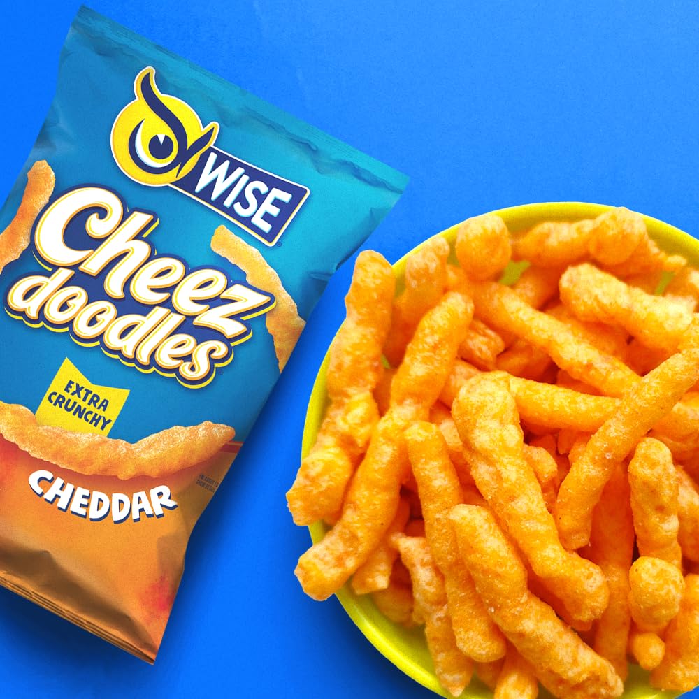 Wise Snacks Baked Cheez Doodles - Extra Crunchy Real Cheddar Cheese Puffs | Gluten Free, 0g Trans Fat, No Preservatives | 0.875oz Individual Snack Bags (42 Count) | Perfect for School Lunches, Halloween Treats & Kids Snack Time
