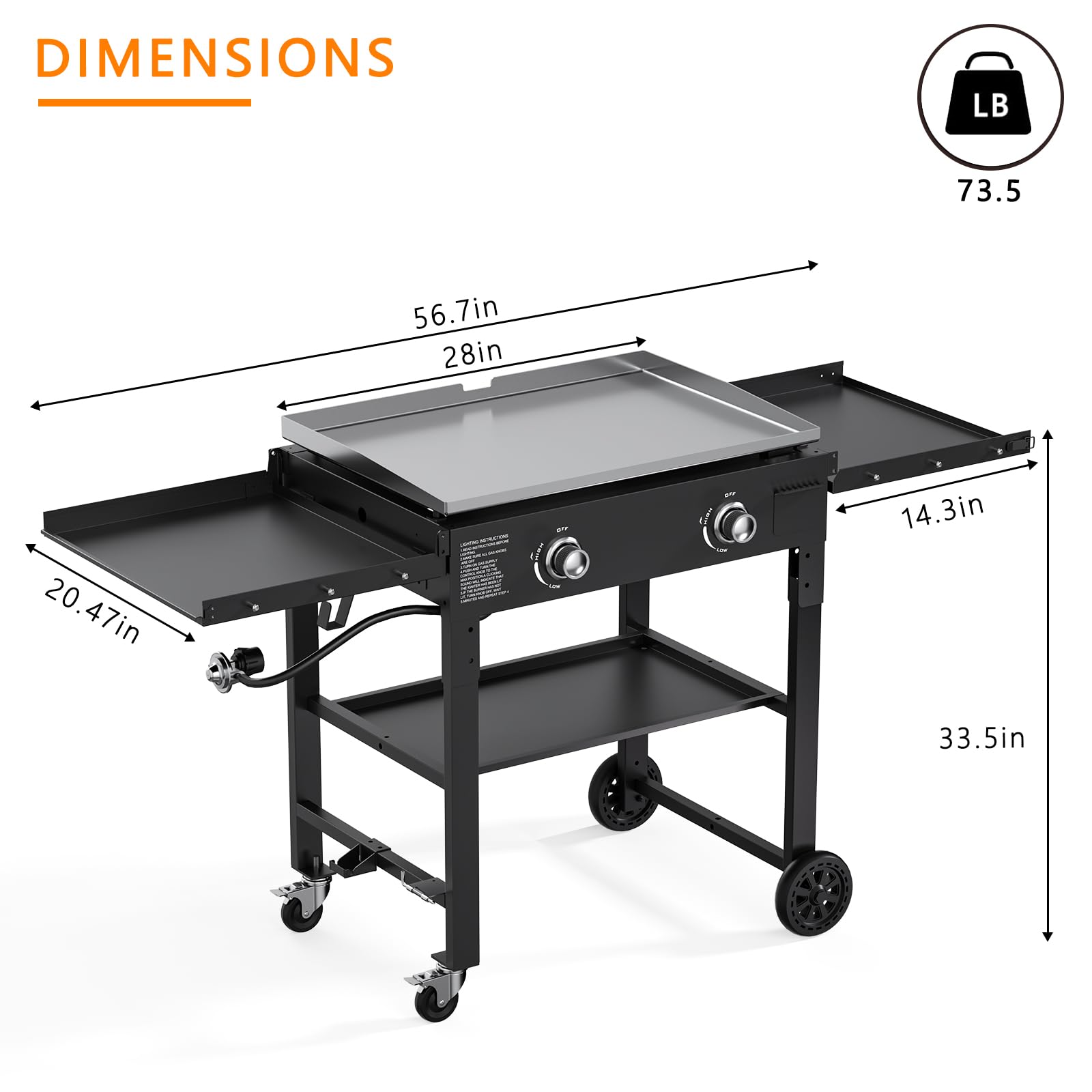 SKOK 28 Inch Foldable Outdoor Propane Griddle - 30000 BTU Portable Flat Top Gas Grill with 2 Burners & Side Shelves | Perfect for Camping, Backyard BBQs, and Tailgating Parties