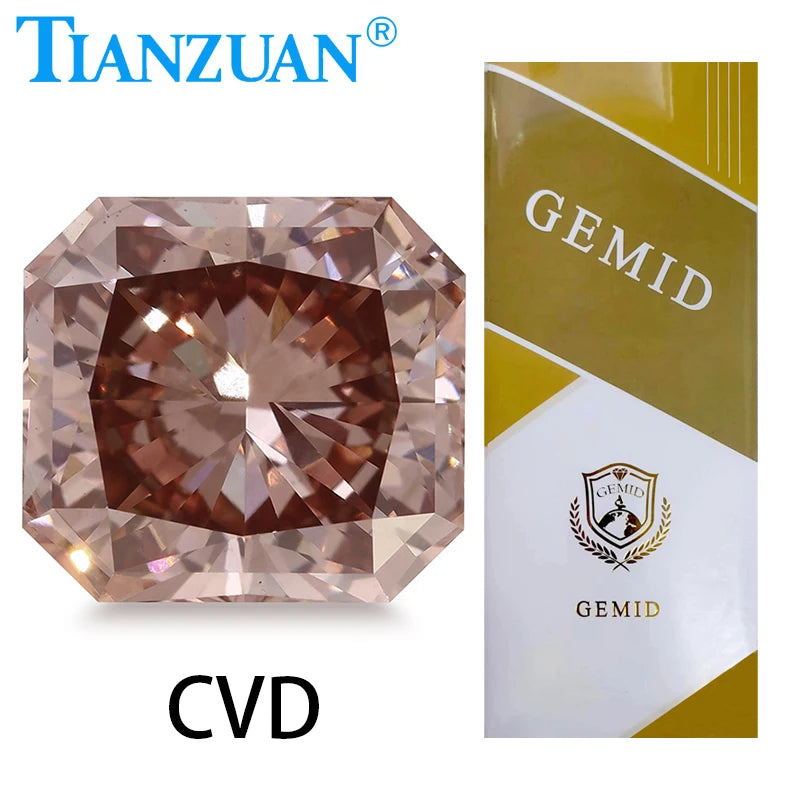 Lab Grown CVD Diamond - 2.3CT Radiant Cut Fancy Intense Pinkish Brown VS1 2EX Loose Gemstone with GEMID Certification | Perfect for Engagement Rings, Custom Jewelry & Luxury Gifts