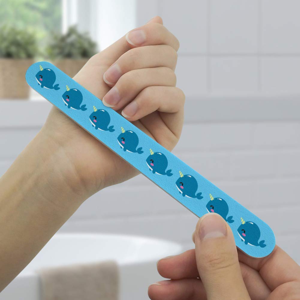 Cute Kawaii Narwhal Double-Sided Nail File Set - 4 Pack Emery Boards for Baby & Kids Manicure | Perfect for Home, Travel & Salon Nail Care