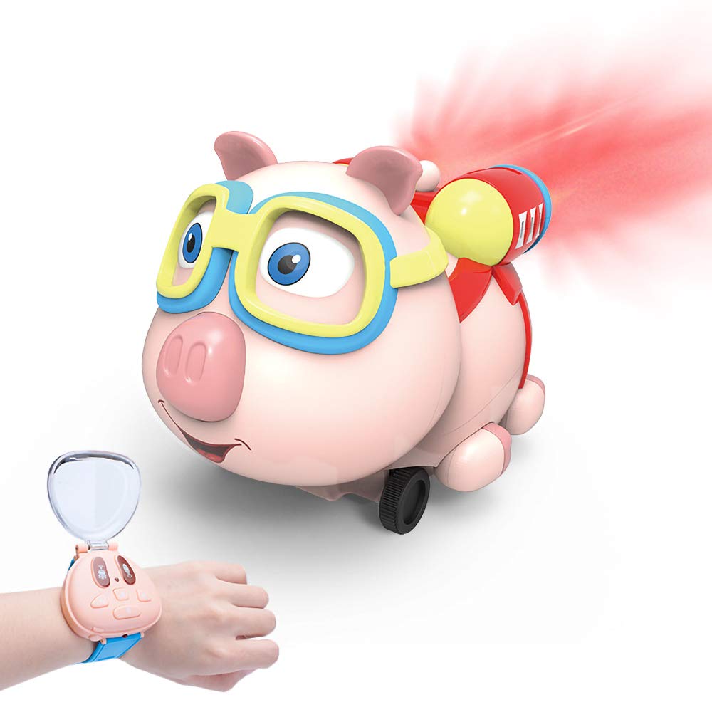 JLLING Pink RC Pig Car - Smart Follow Remote Control Toy with 2.4G, LED Lights, Music & Spray Function - Interactive Animal Robot for Kids (Ideal for Indoor Play, Birthday Gifts & STEM Learning)