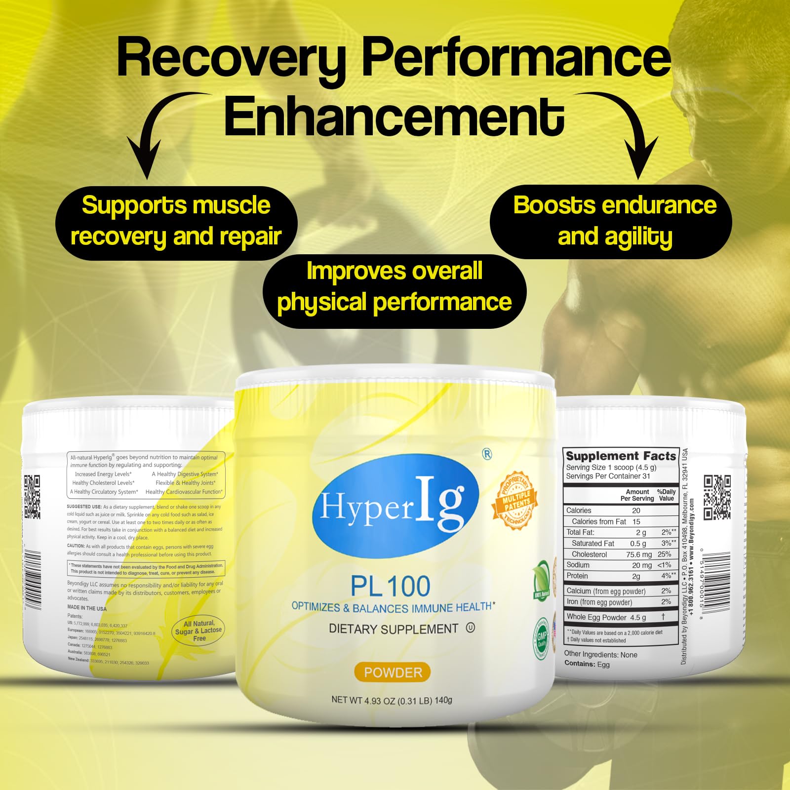 PL-100 Hyperimmune Egg Protein Powder - Immune Booster, Digestive Support & Joint Care Supplement | 140g Canister for Energy, Muscle Strength & Overall Wellness | Perfect for Athletes, Fitness Enthusiasts & Immune Support