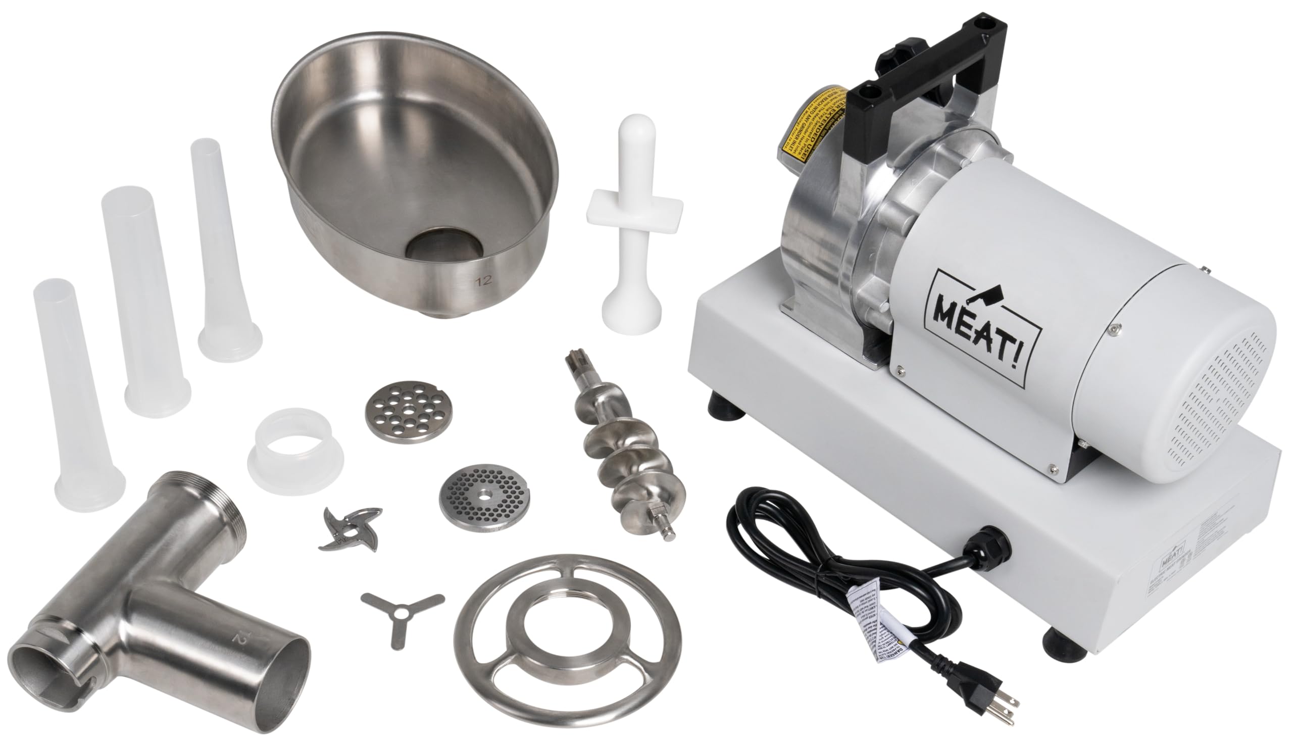 0.75 HP Electric Meat Grinder with 3 Stuffing Tubes & 2 Stainless Steel Plates - Heavy Duty Home Kitchen Appliance for Sausage Making, Ground Beef, and Food Prep