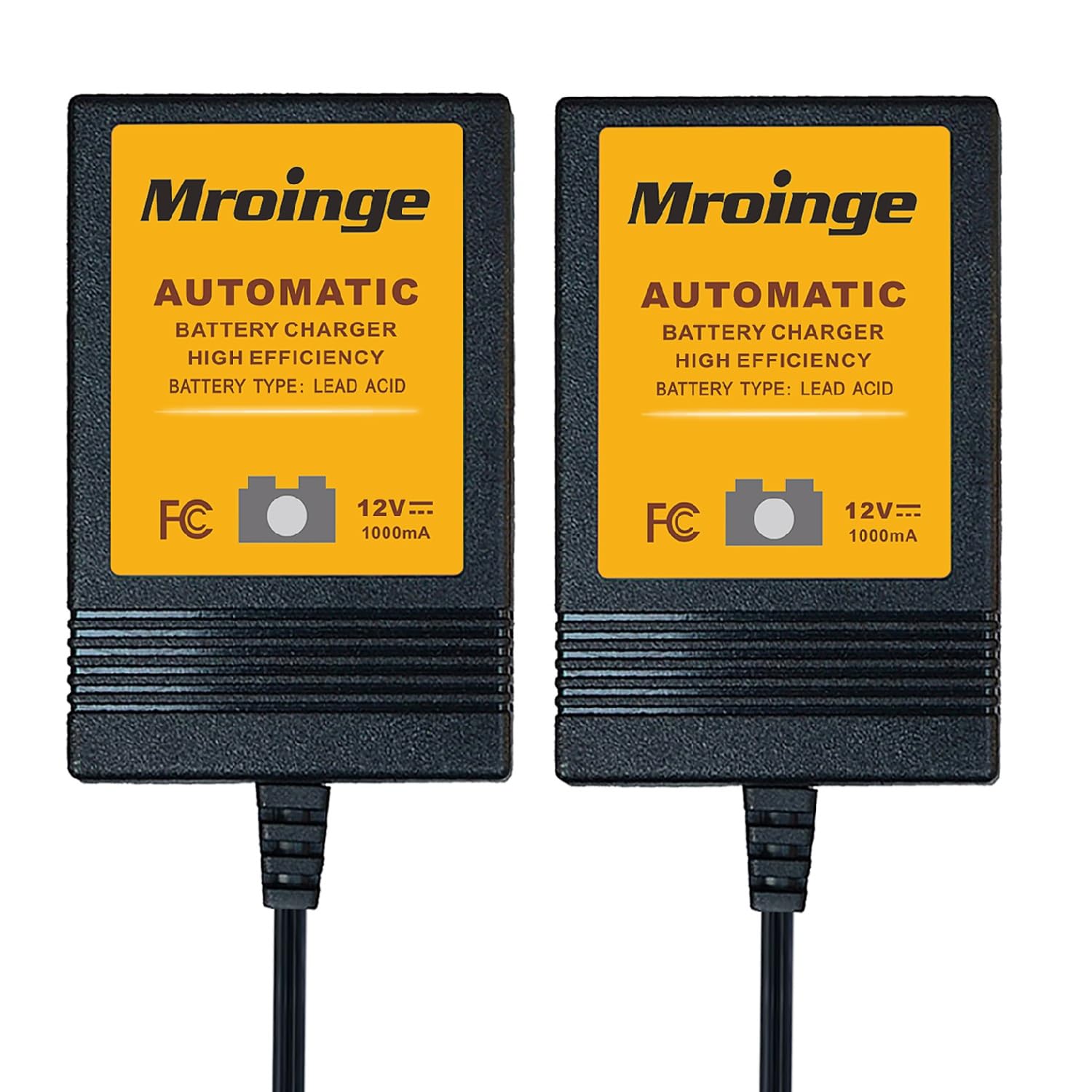 Mroinge 12V 1000mA Automatic Smart Battery Charger & Maintainer - Trickle Charger for Cars, Motorcycles, Boats & RVs - 2-Pack (MBC010) - Perfect for Winter Storage & Long-Term Vehicle Maintenance