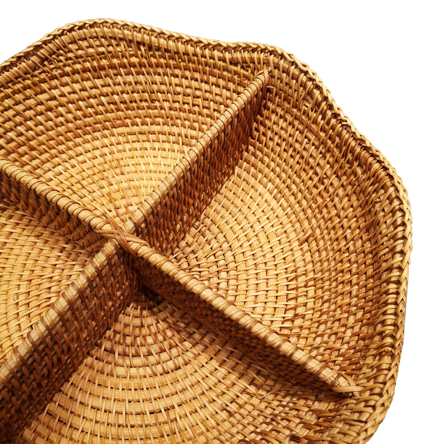 Handwoven 4-Section Round Wicker Serving Basket - Snack, Nut & Candy Organizer | Fruit Tray, Food Plate & Valet Tray for Keys & Wallets | Perfect for Parties, Home Decor & Kitchen Storage