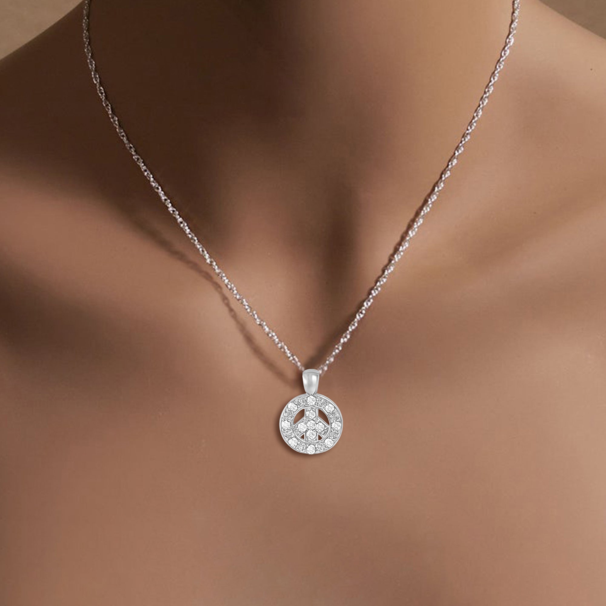 Dainty Diamond Peace Necklace .20cttw 14k White Gold - Elegant Everyday Jewelry for Women, Perfect Gift for Birthday, Anniversary & Valentine's Day