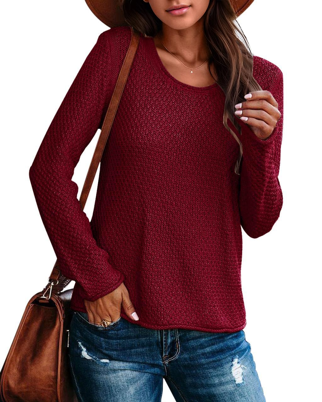 Ebifin Women's Solid Color Crew Neck Pullover Sweater - Lightweight Knit Casual Warm Sweater for Everyday Wear, Office & Fall Outfits