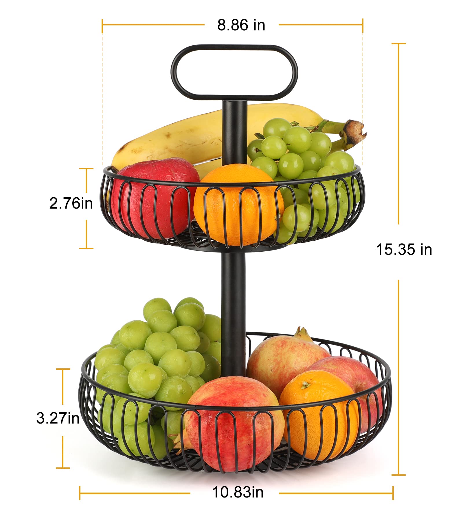 Stainless Steel Fruit Bowl for Kitchen Counter - Large Capacity Metal Vegetable Basket with Detachable Stand - Perfect for Countertop Storage of Fruits, Veggies & Snacks - Ideal for Dining Room, Pantry & Kitchen Organization