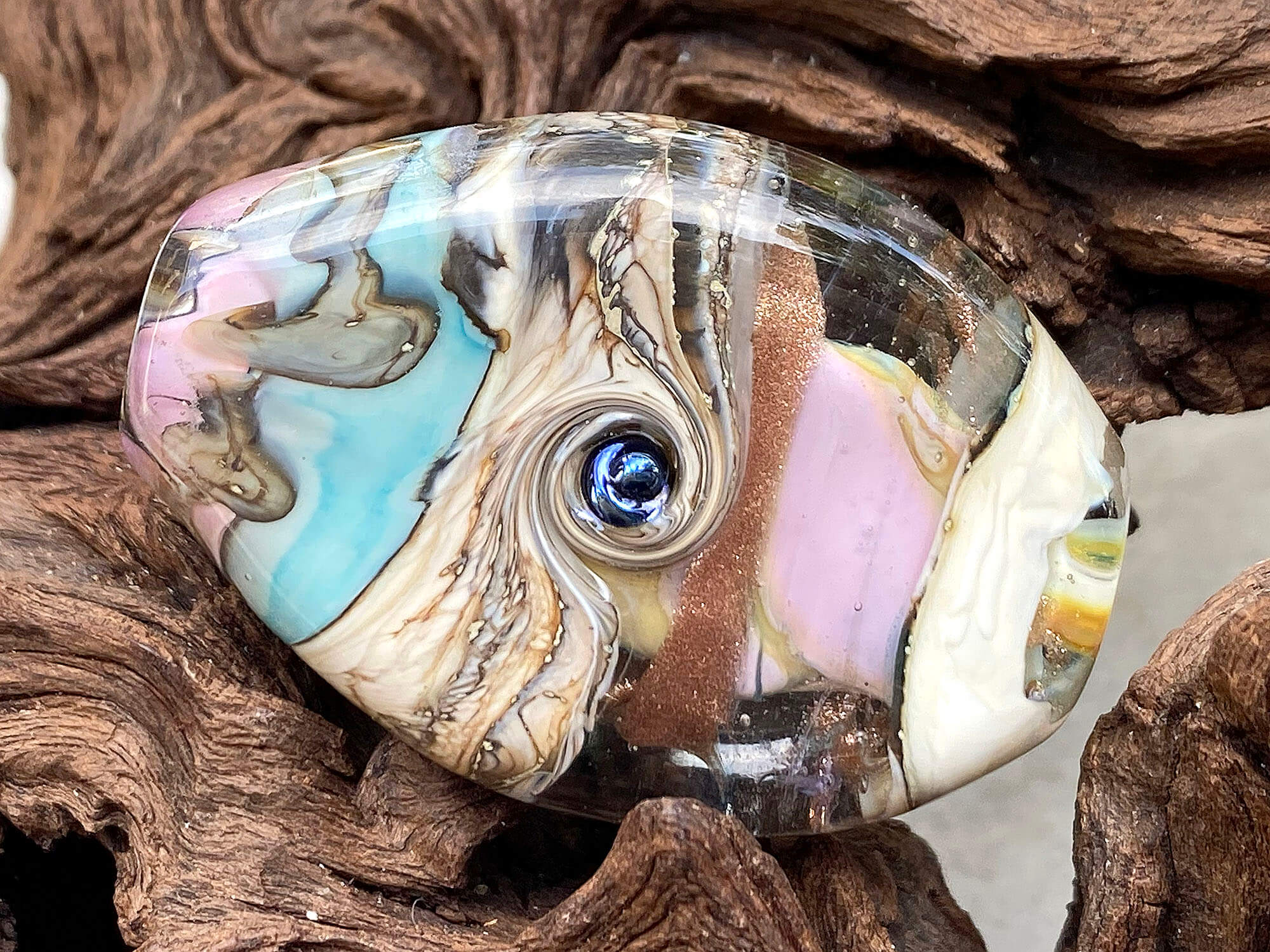 Pastel Blue & Pink Organic Lampwork Focal Bead SRA - Handmade Glass Beads for Jewelry Making, DIY Crafts, Bracelets & Necklaces - Perfect for Boho, Wedding & Gift Designs
